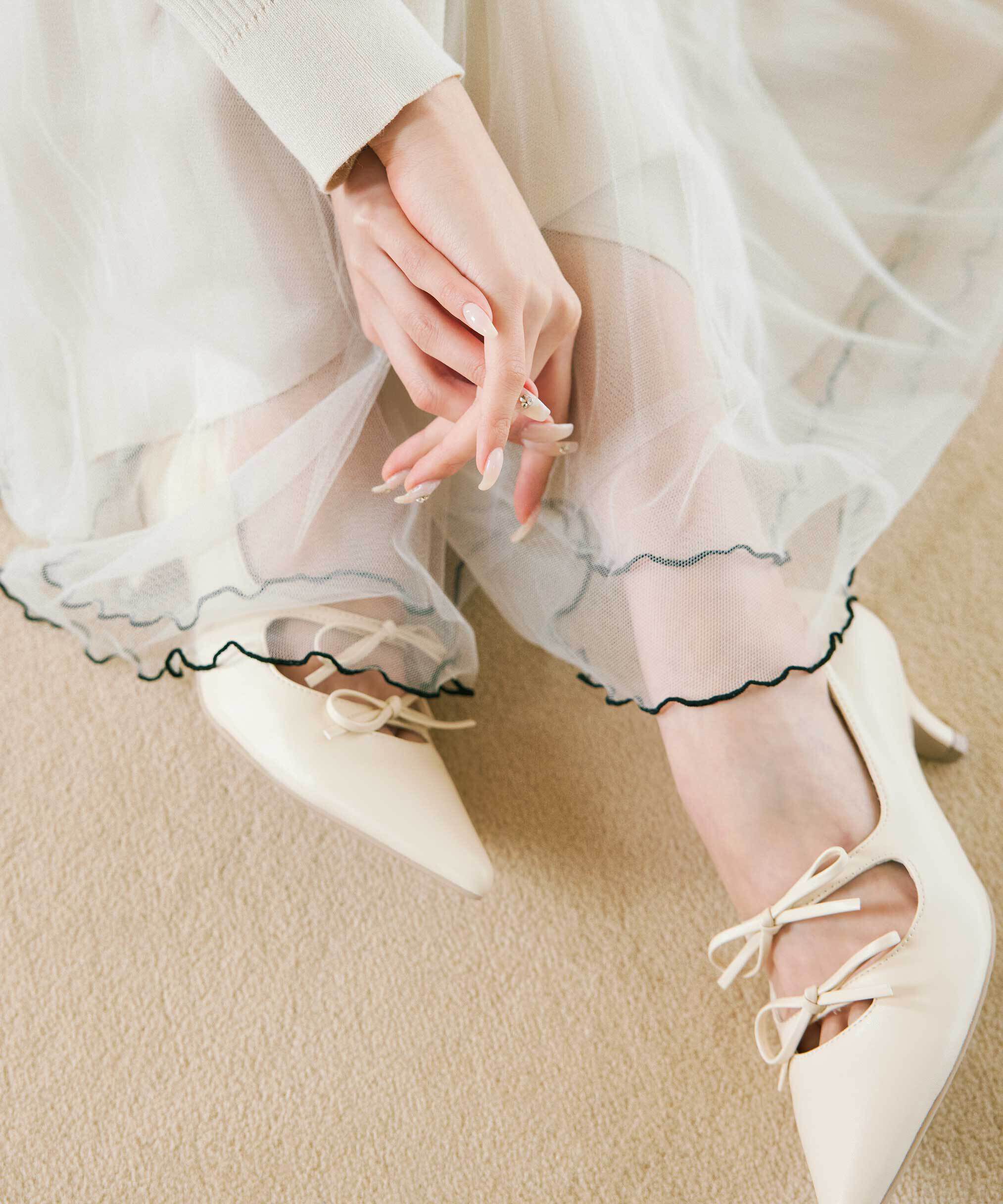  「RIBBONパンプス」|その他|ホワイト