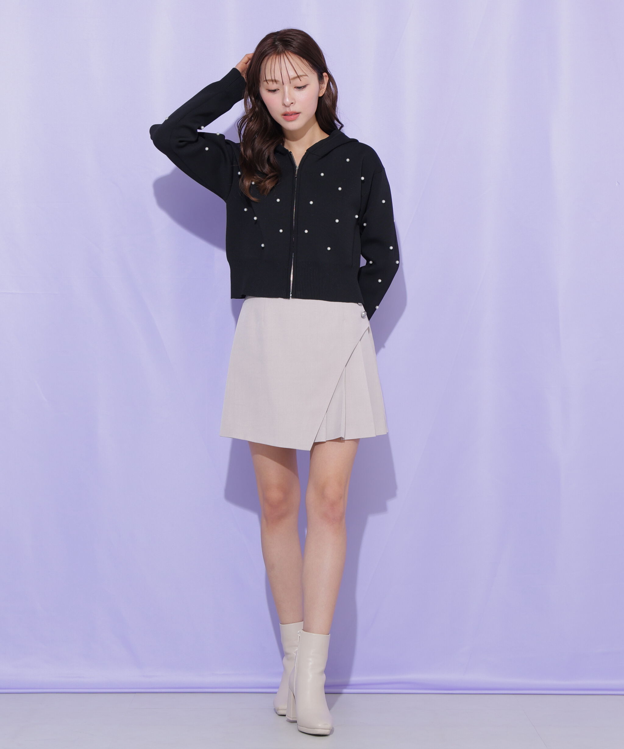  「ランダムパールニットフーディー」|ニット・セーター|