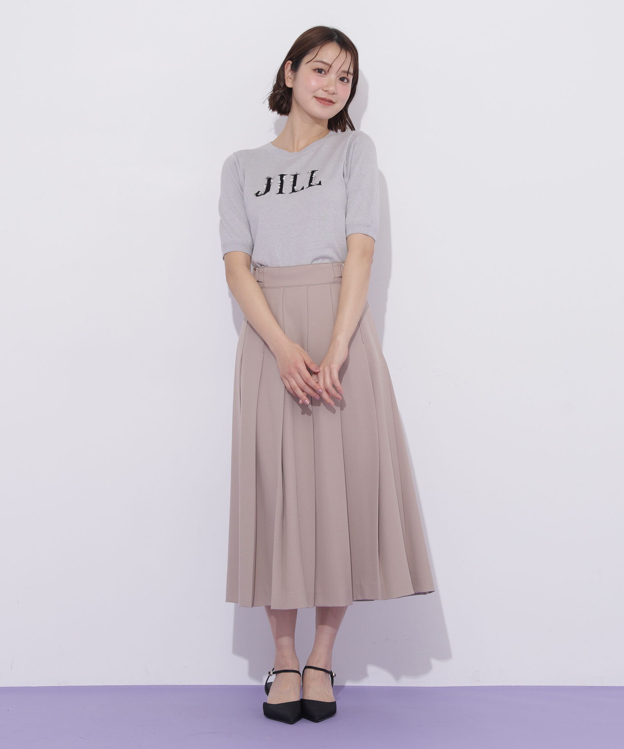  「半袖ロゴジャカードビジューニット」|ニット・セーター|