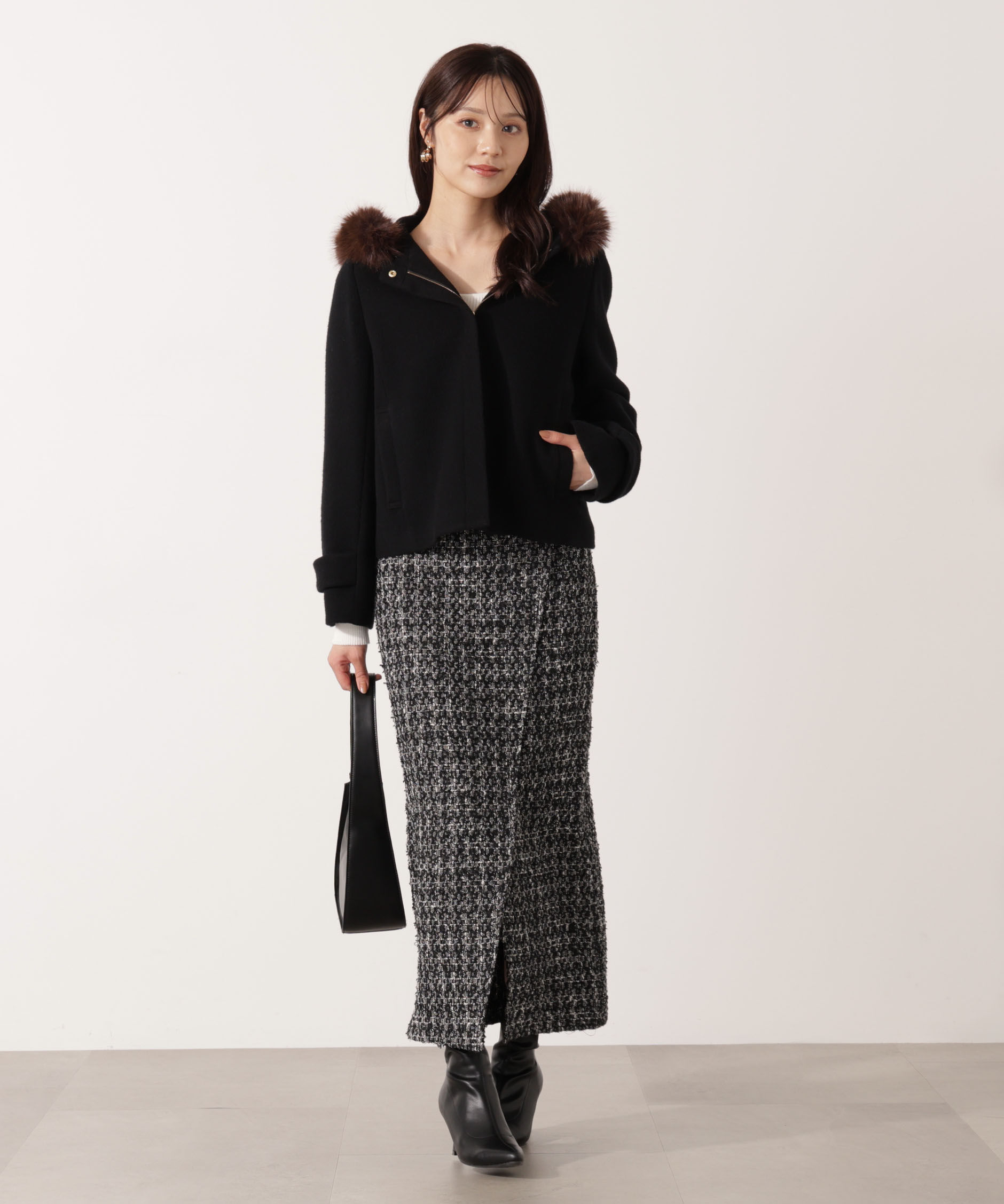 PROPORTION BODY DRESSING「モッサフードフェイクファーショートコート 25AW」|ブルゾン・スタジャン|