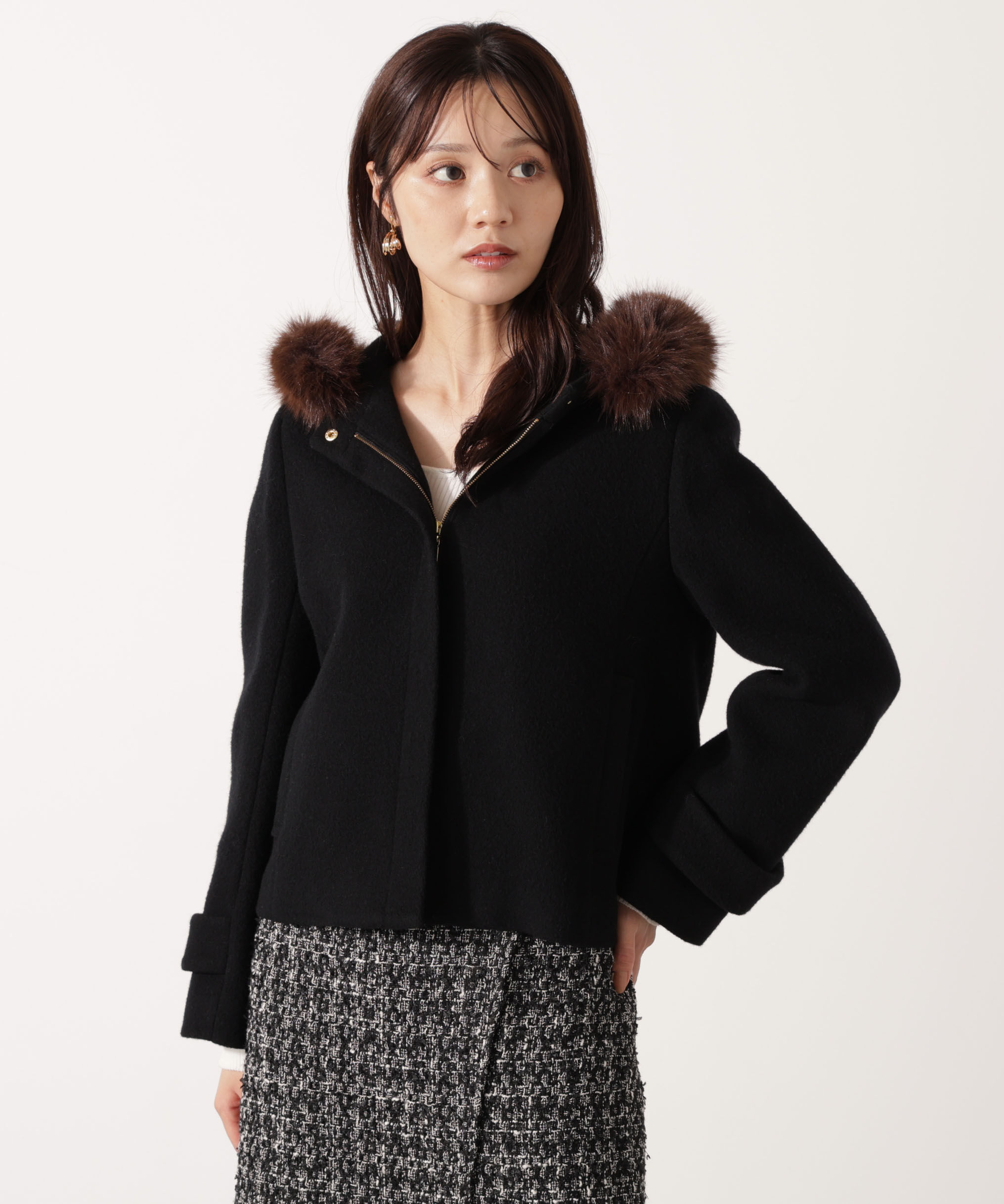 PROPORTION BODY DRESSING「モッサフードフェイクファーショートコート 25AW」|ブルゾン・スタジャン|