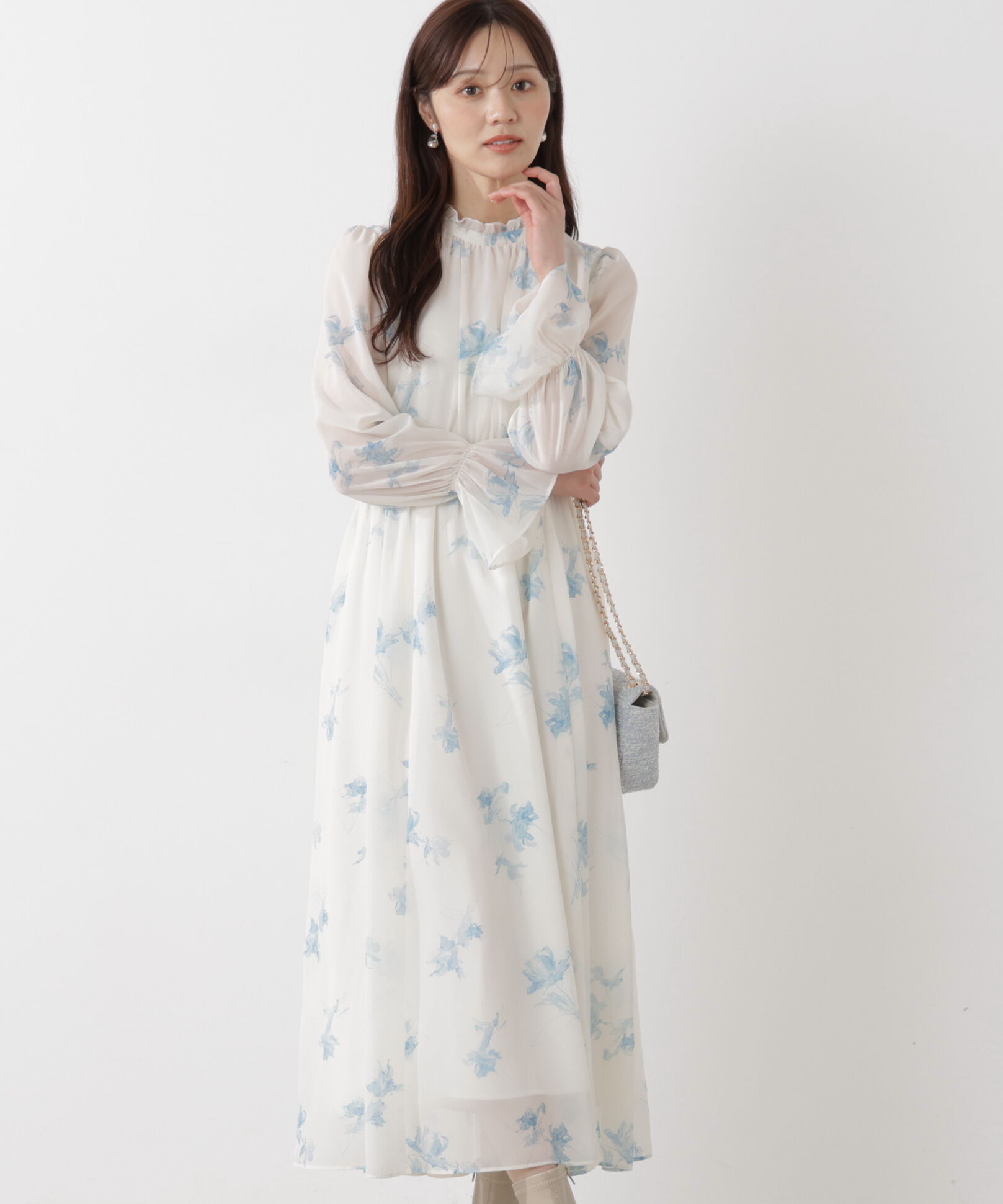 PROPORTION BODY DRESSING「花柄プリントギャザーワンピース」|ワンピース|ブルー