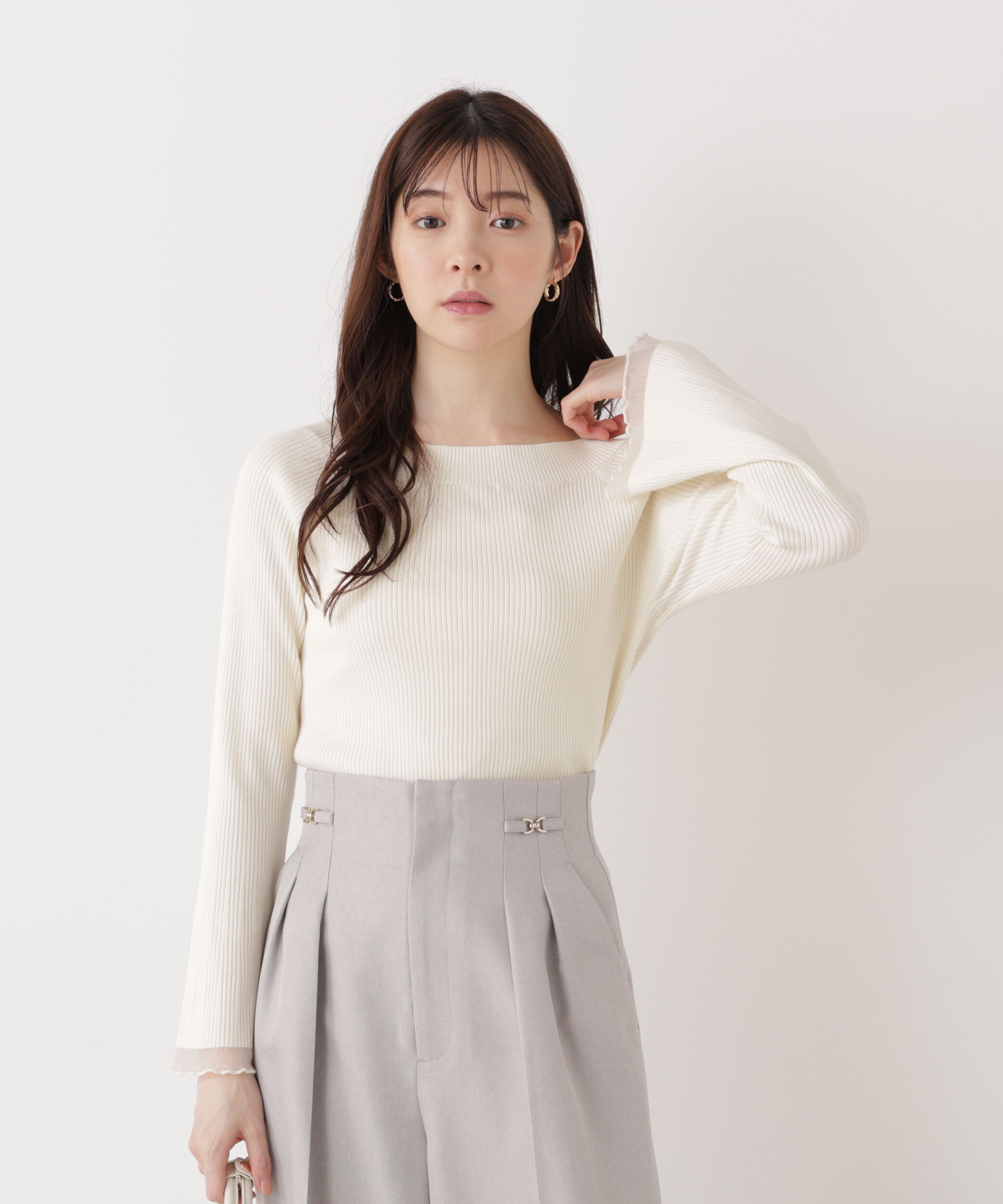 PROPORTION BODY DRESSING「シアー切り替えボートネックニット　26SS」|ニット・セーター|