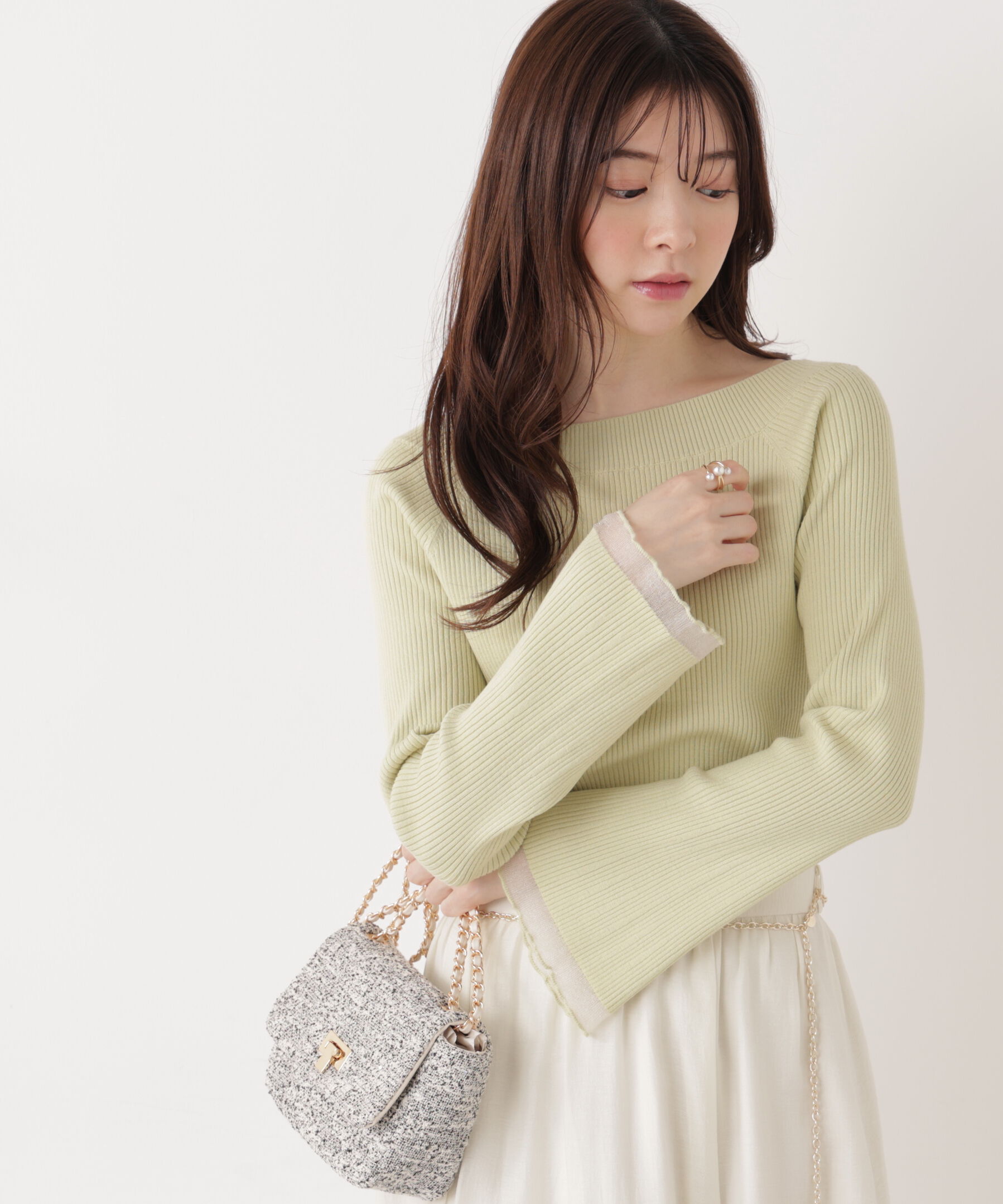 PROPORTION BODY DRESSING「シアー切り替えボートネックニット　26SS」|ニット・セーター|