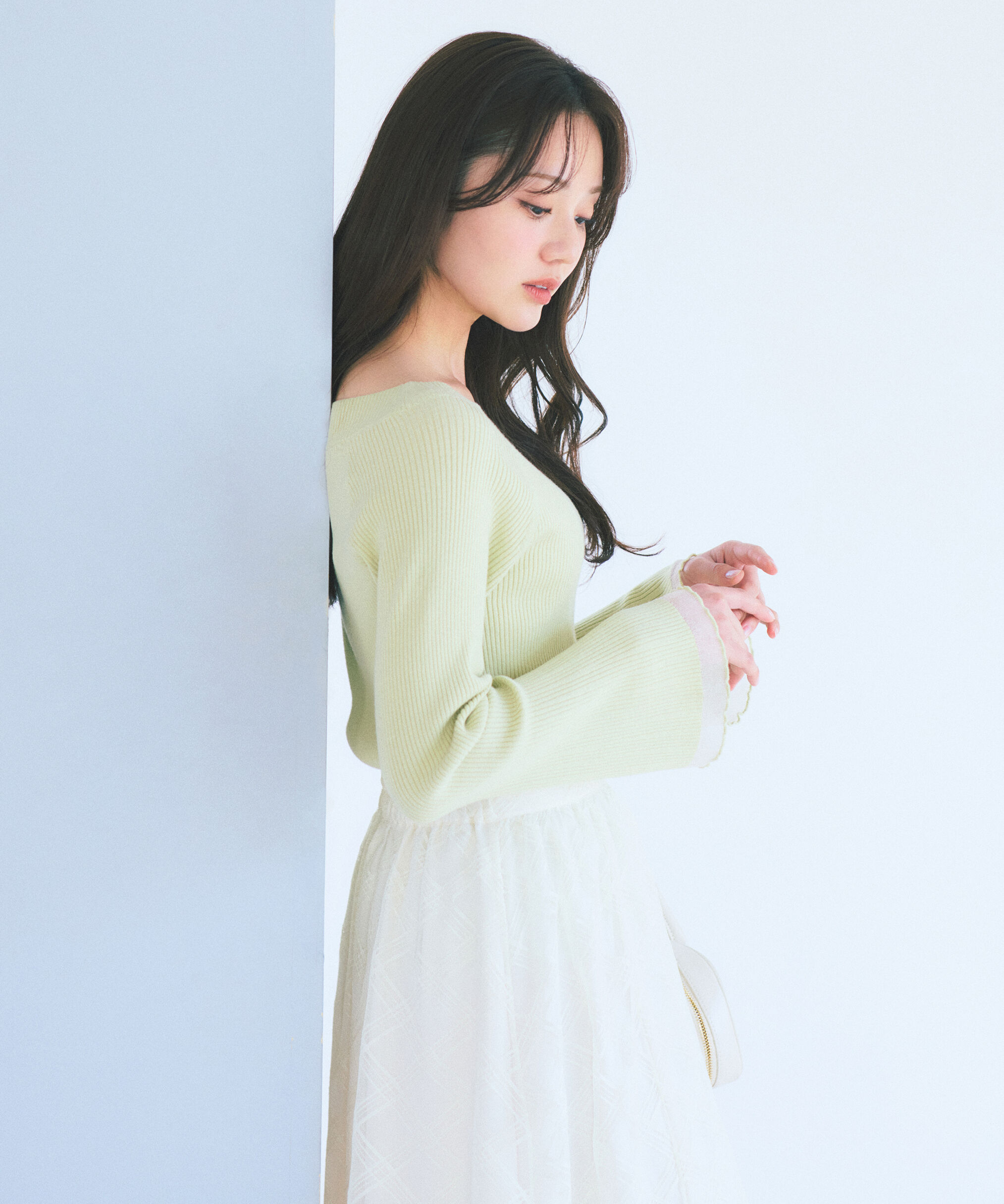 PROPORTION BODY DRESSING「シアー切り替えボートネックニット　26SS」|ニット・セーター|