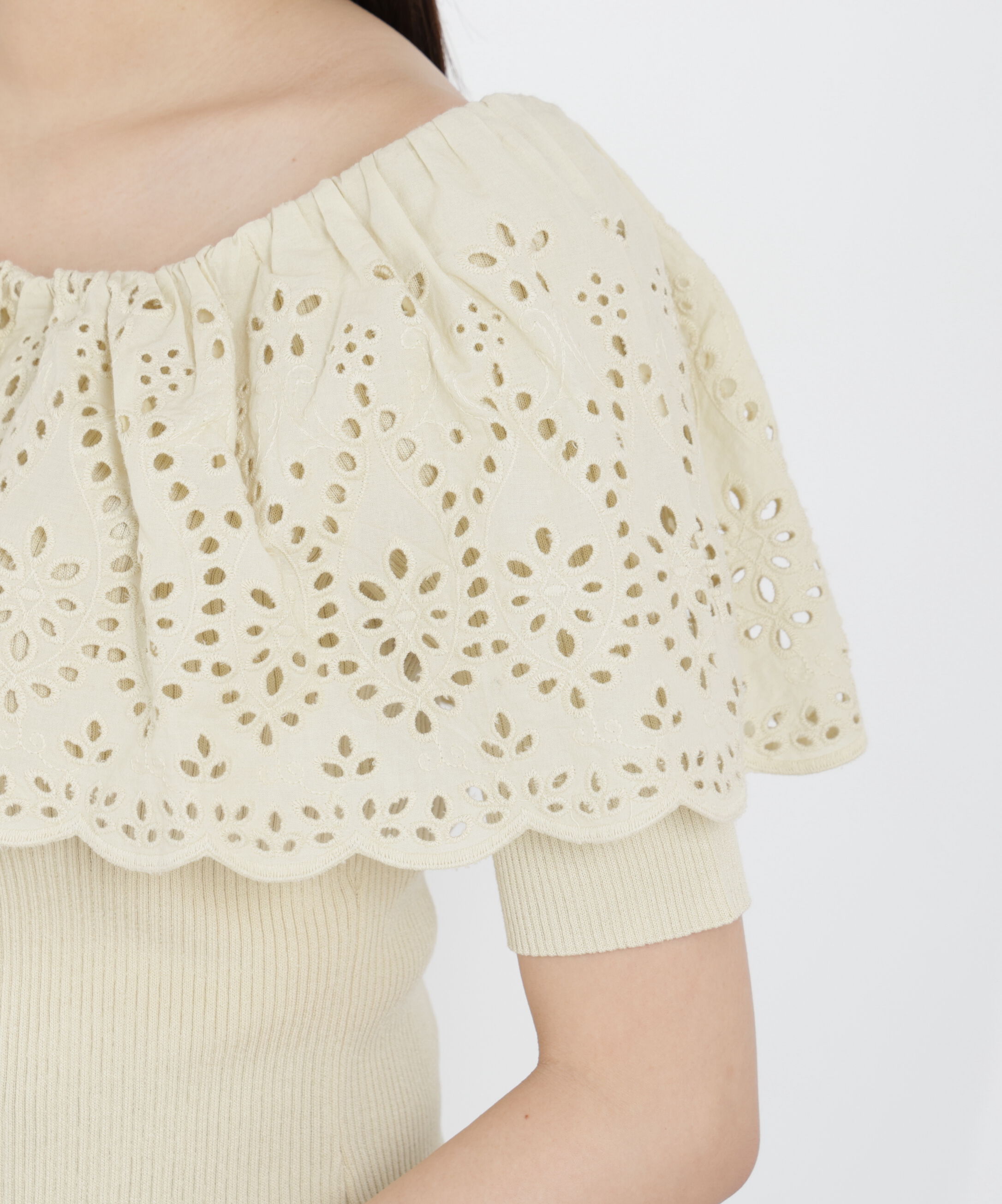 PROPORTION BODY DRESSING「スカラップレースオフショルニット　26SS」|ニット・セーター|