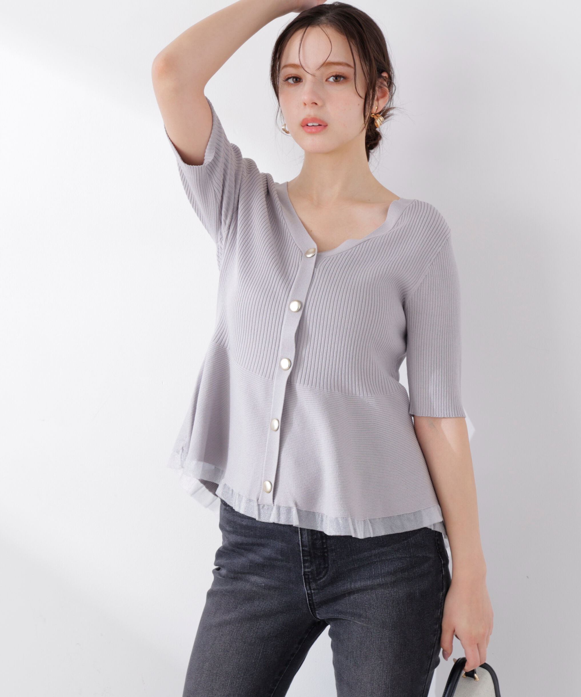 PROPORTION BODY DRESSING「部分シアーペプラムニット　26SS」|ニット・セーター|