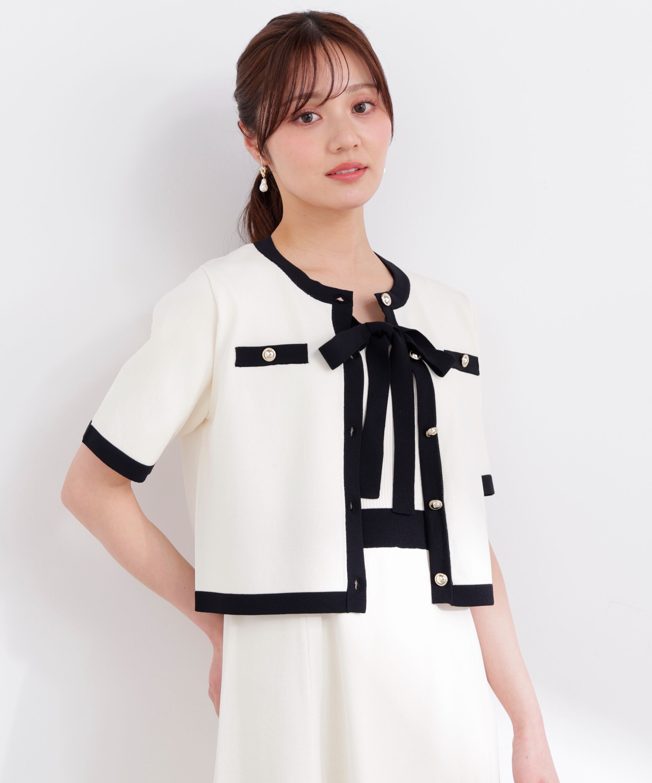 PROPORTION BODY DRESSING「ハーフスリーブバイカラーニットカーディガン　26SS」|カーディガン|