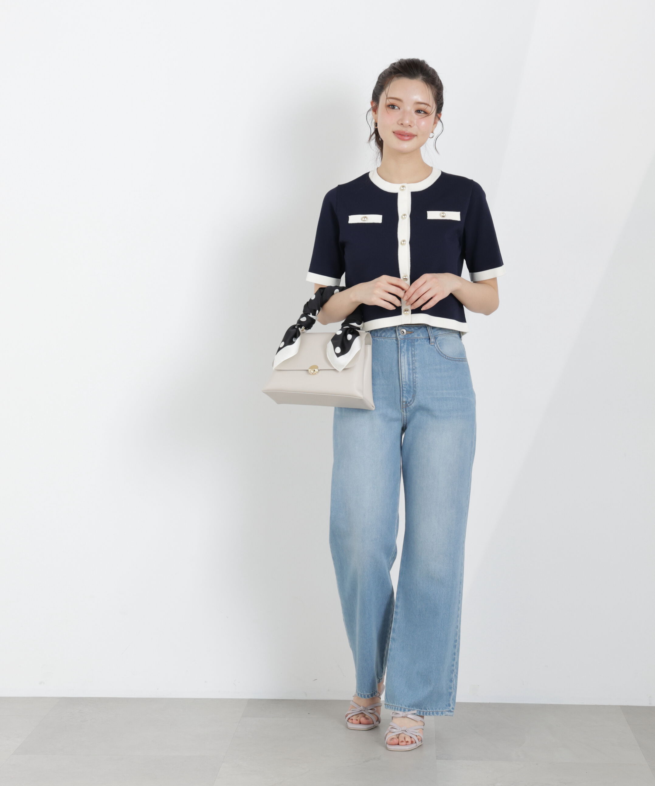 PROPORTION BODY DRESSING「ハーフスリーブバイカラーニットカーディガン　26SS」|カーディガン|