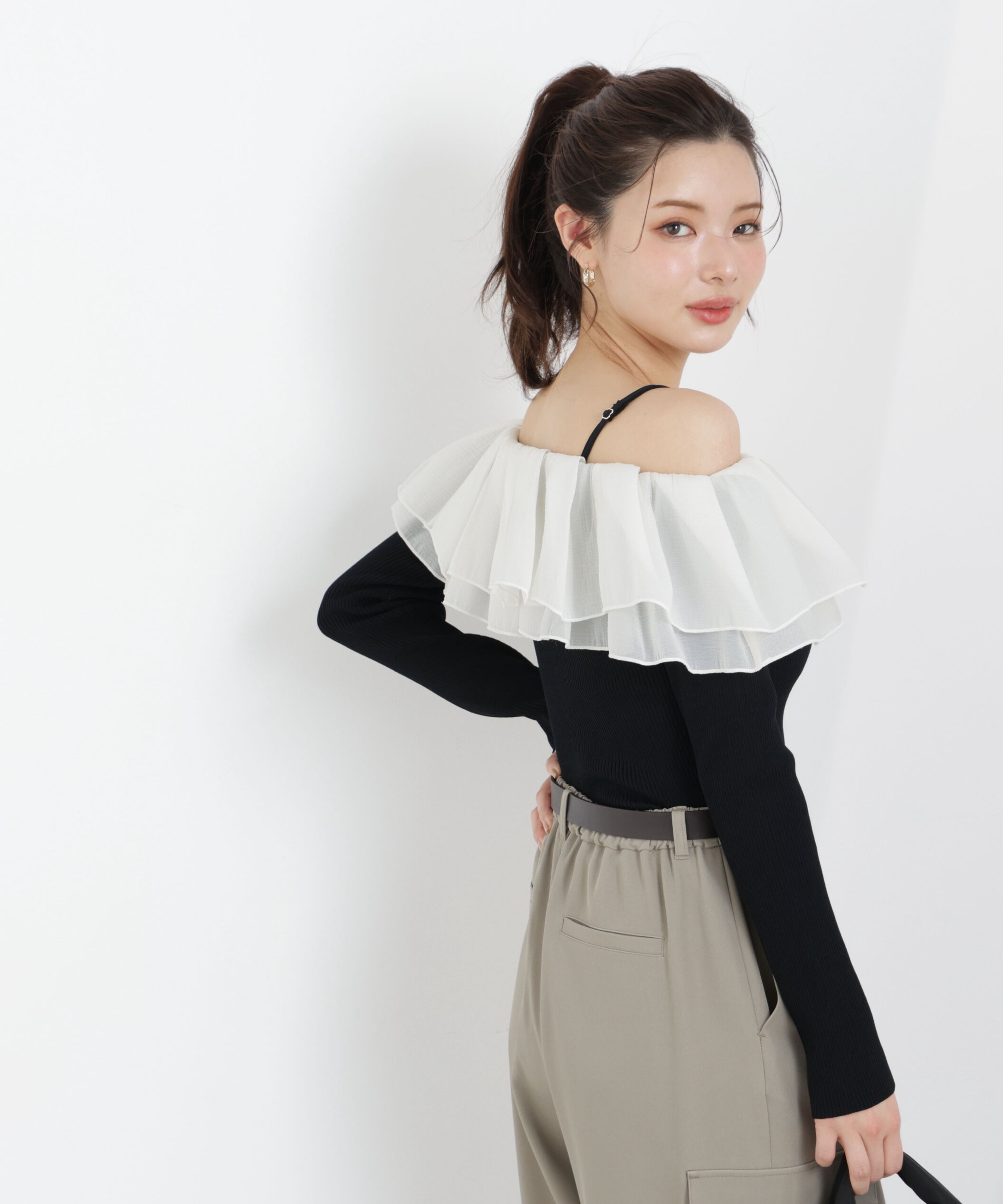 PROPORTION BODY DRESSING「〈a/mie〉フリルリブニット　26SS」|カーディガン|