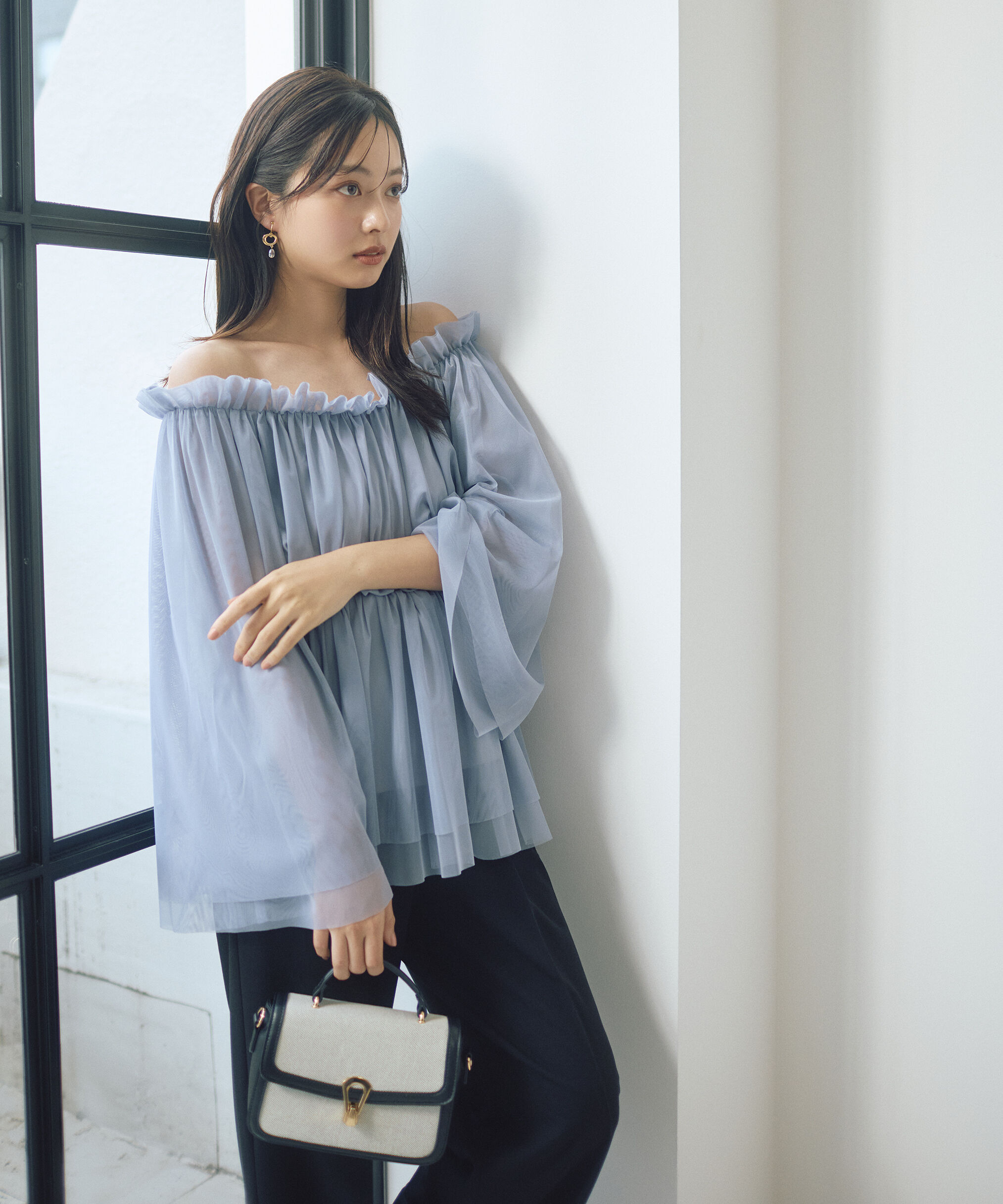 PROPORTION BODY DRESSING「＜明日香さんコラボ＞チュールスリーブフレアブラウス　26SS」|シャツ・ブラウス|