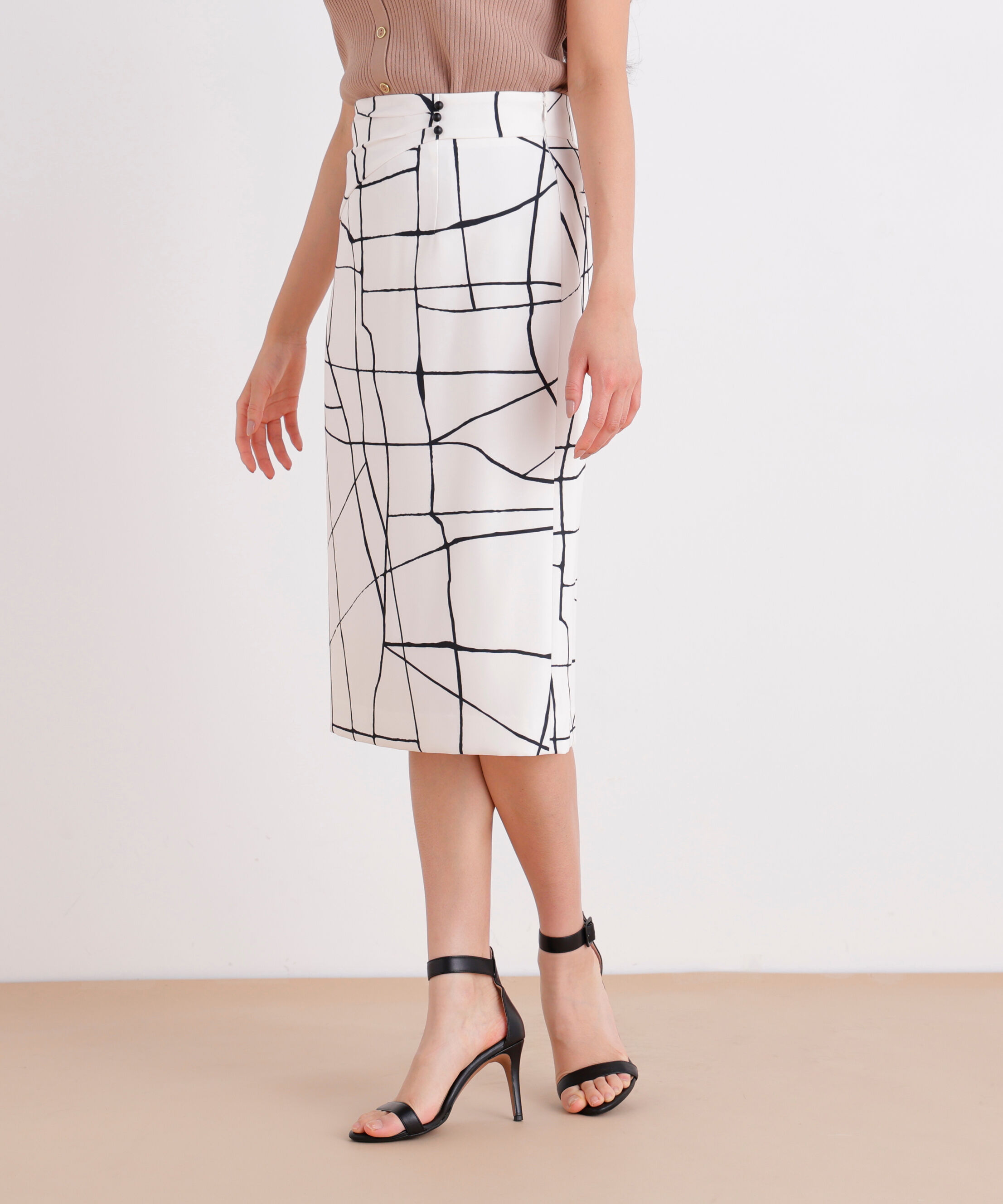  「ラインプリントタックスカート」|スカート|