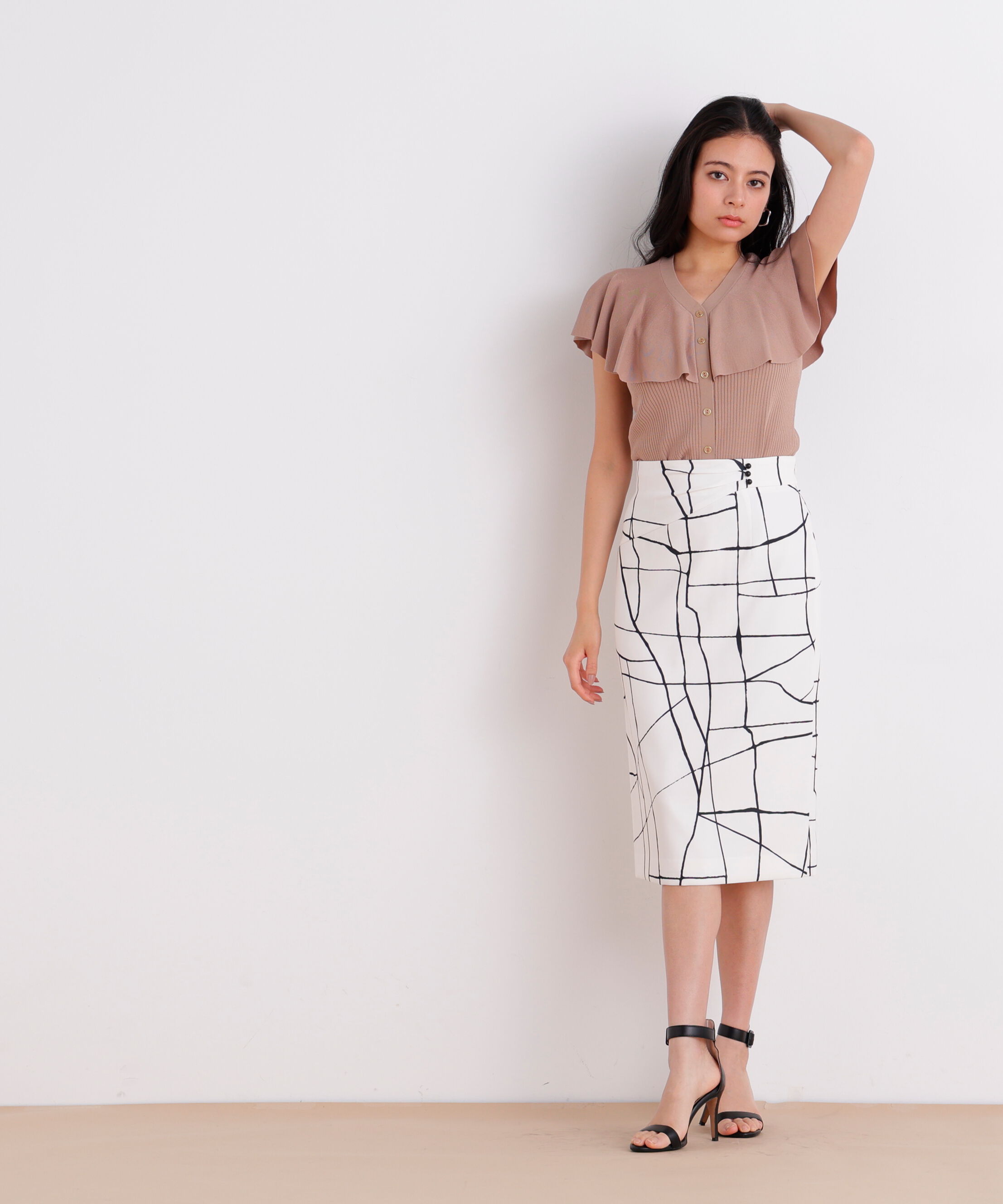  「ラインプリントタックスカート」|スカート|