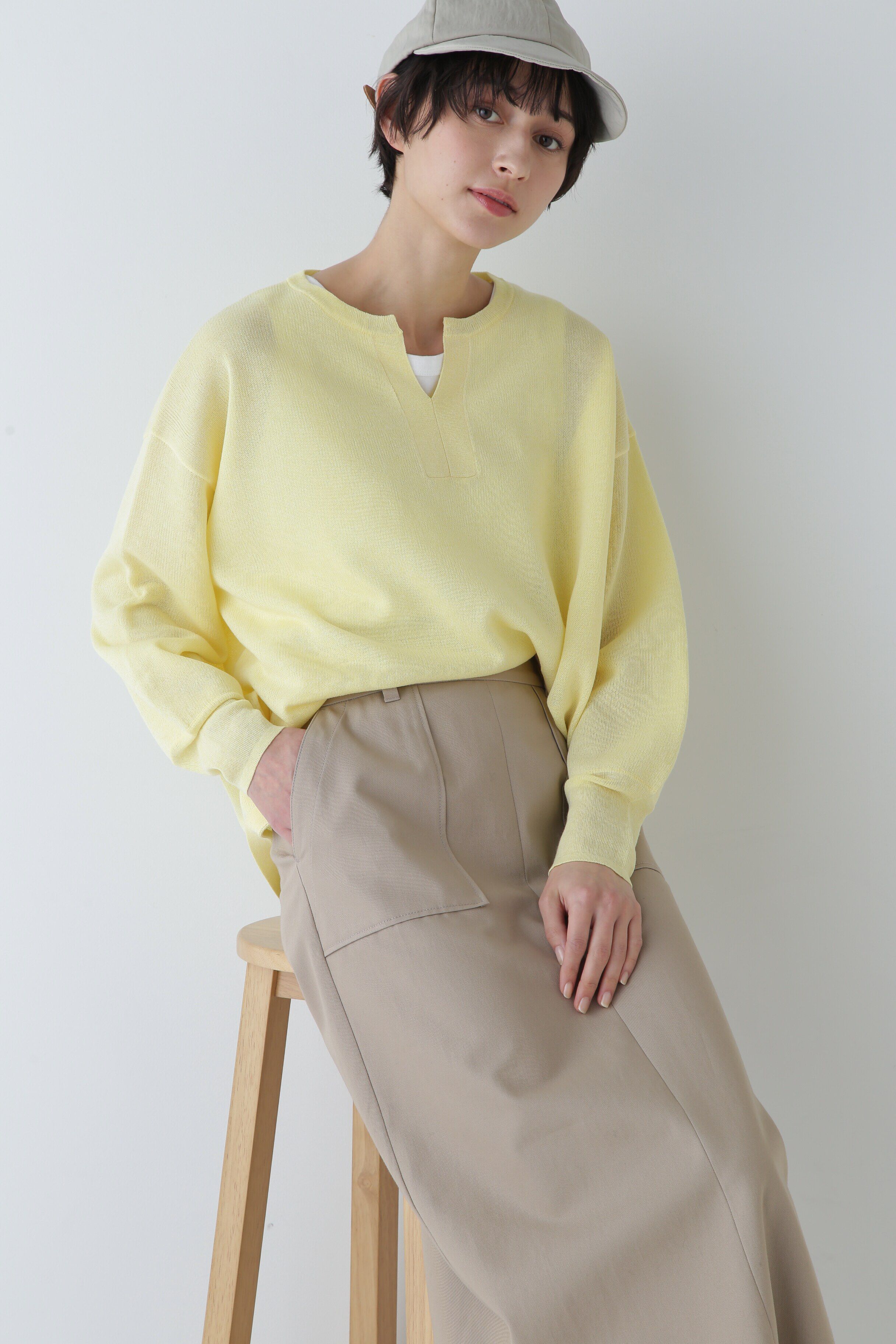  「◆キーネックメランジニット」|ニット・セーター|イエロー