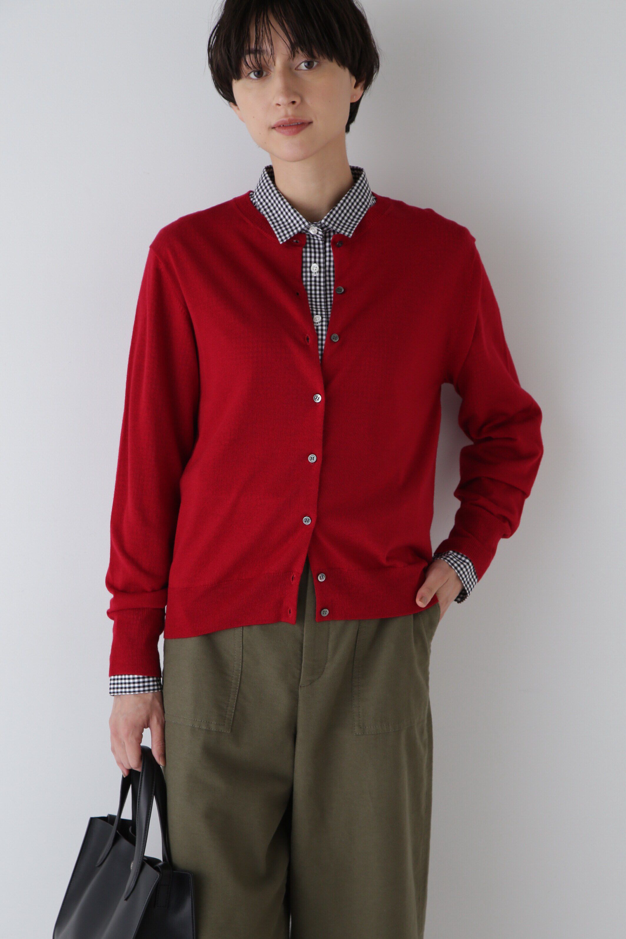  「◆ベーシッククルーネックカーディガン」|ニット・セーター|レッド