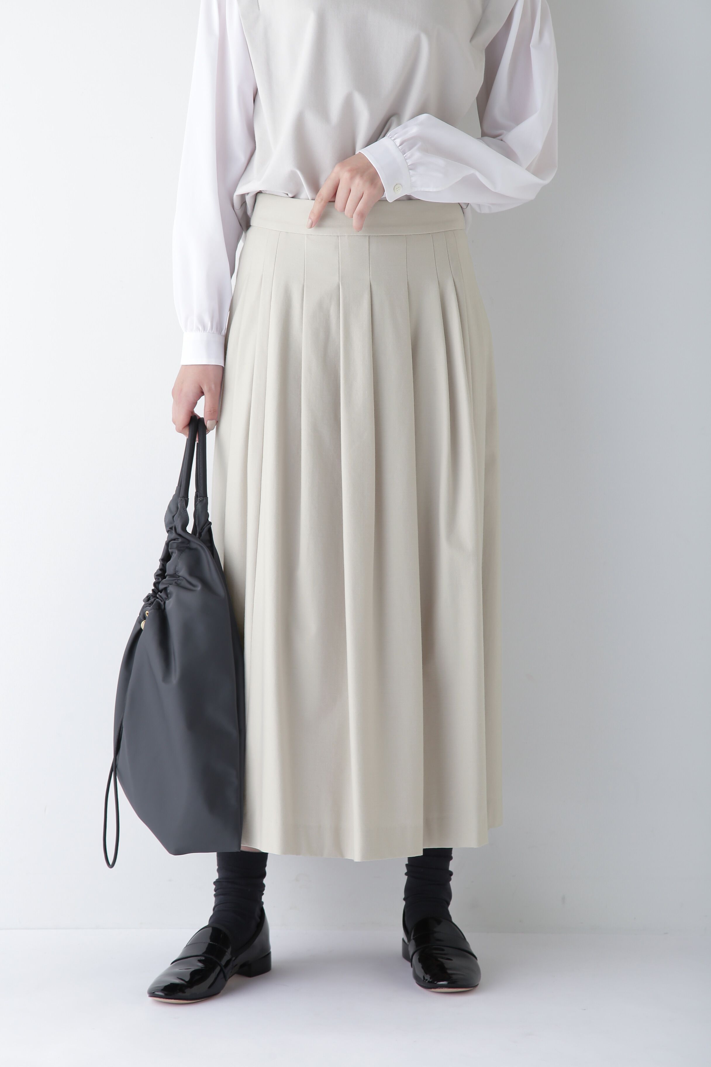  「◆プレーティングジャージーランダムタックスカート」|スカート|グレージュ2