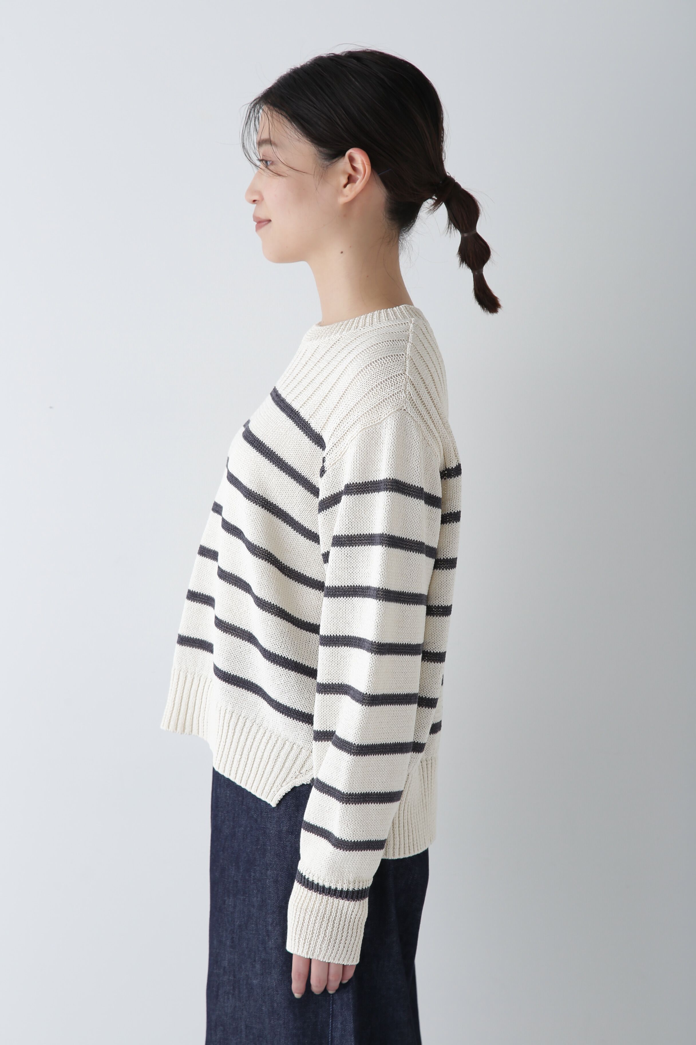  「◆【ウォッシャブル】ギマコットン編地コンビプルオーバー」|ニット・セーター|