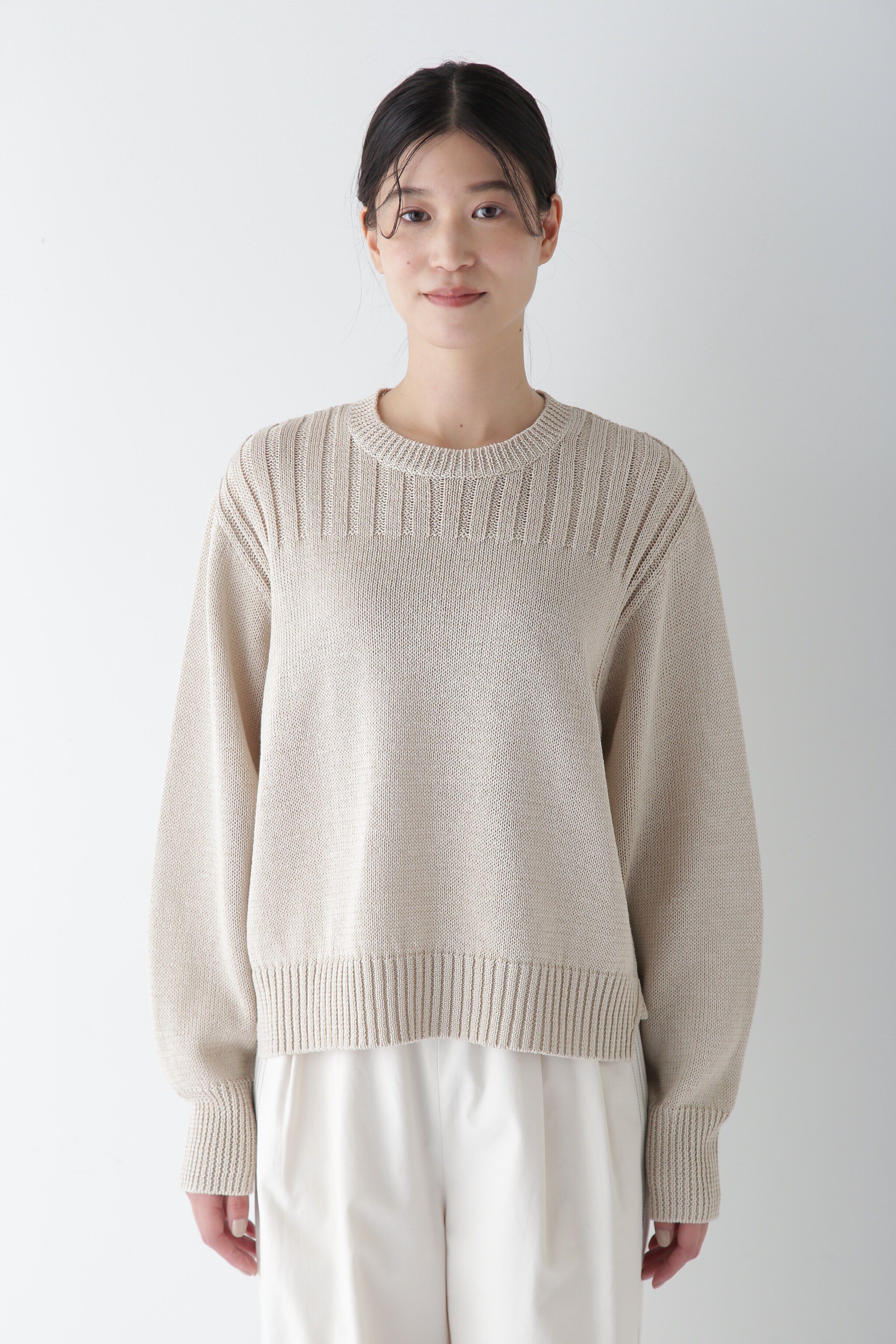  「◆【ウォッシャブル】ギマコットン編地コンビプルオーバー」|ニット・セーター|