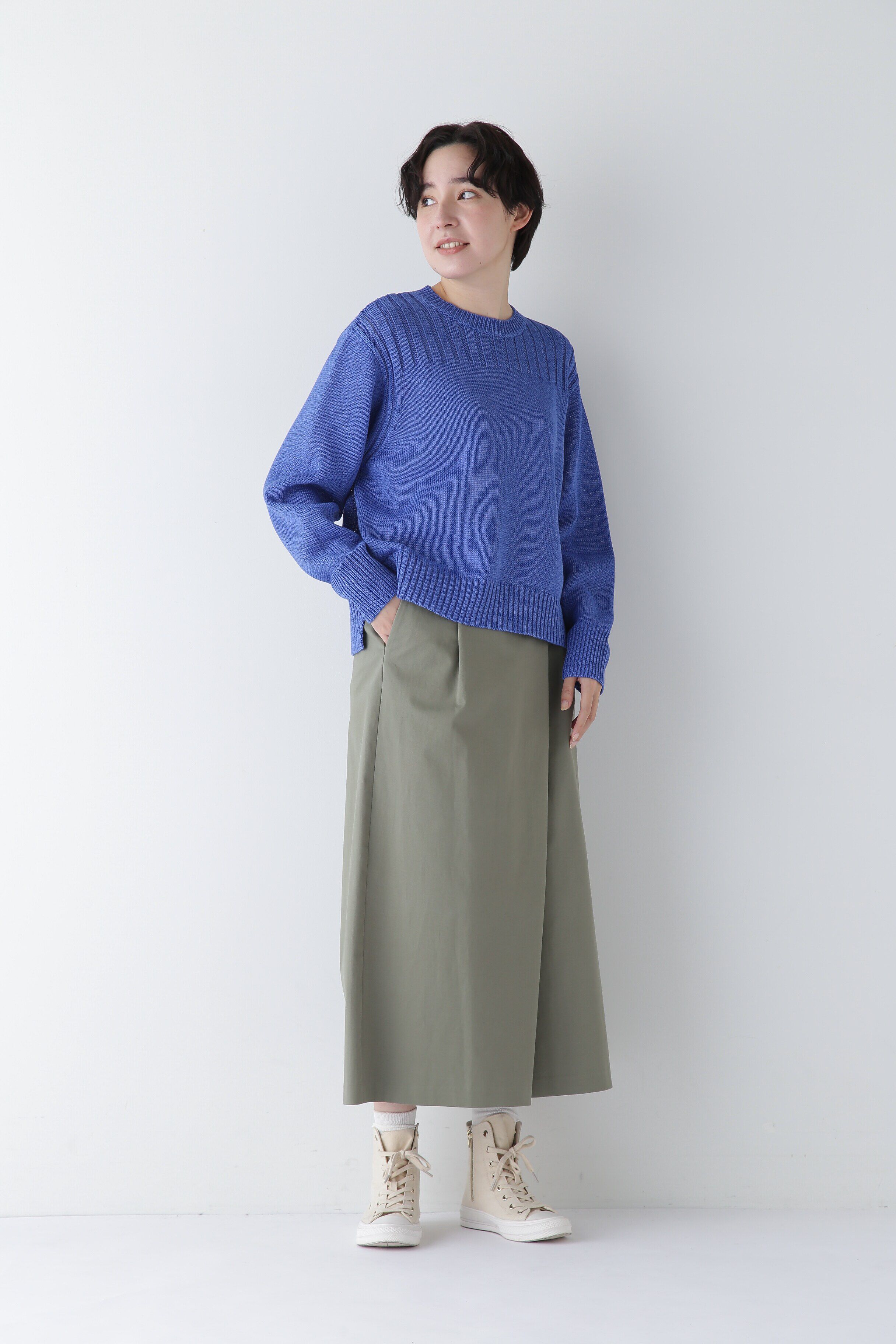  「◆【ウォッシャブル】ギマコットン編地コンビプルオーバー」|ニット・セーター|