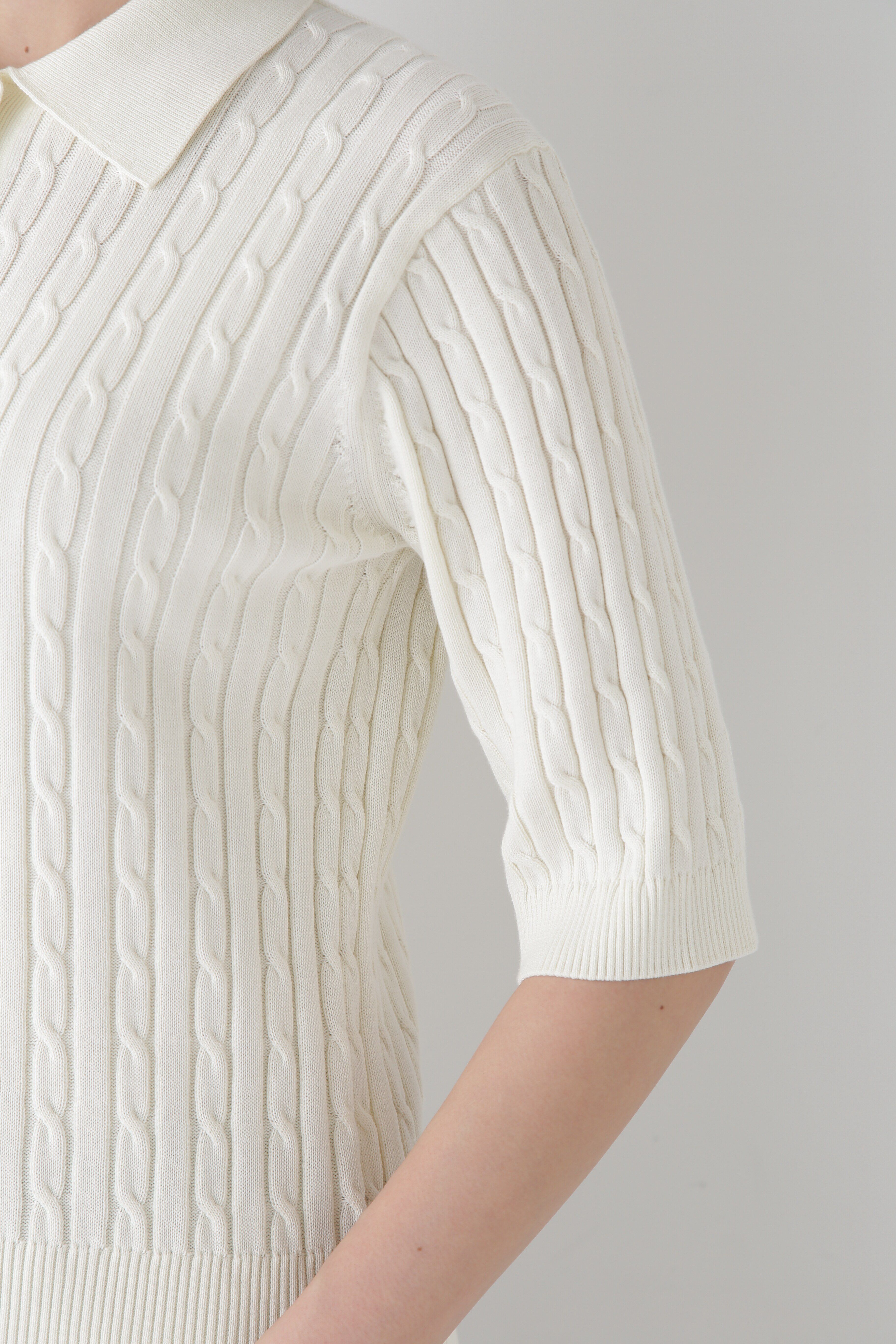  「◆【ウォッシャブル】コットンケーブル柄ポロニットプルオーバー」|ニット・セーター|