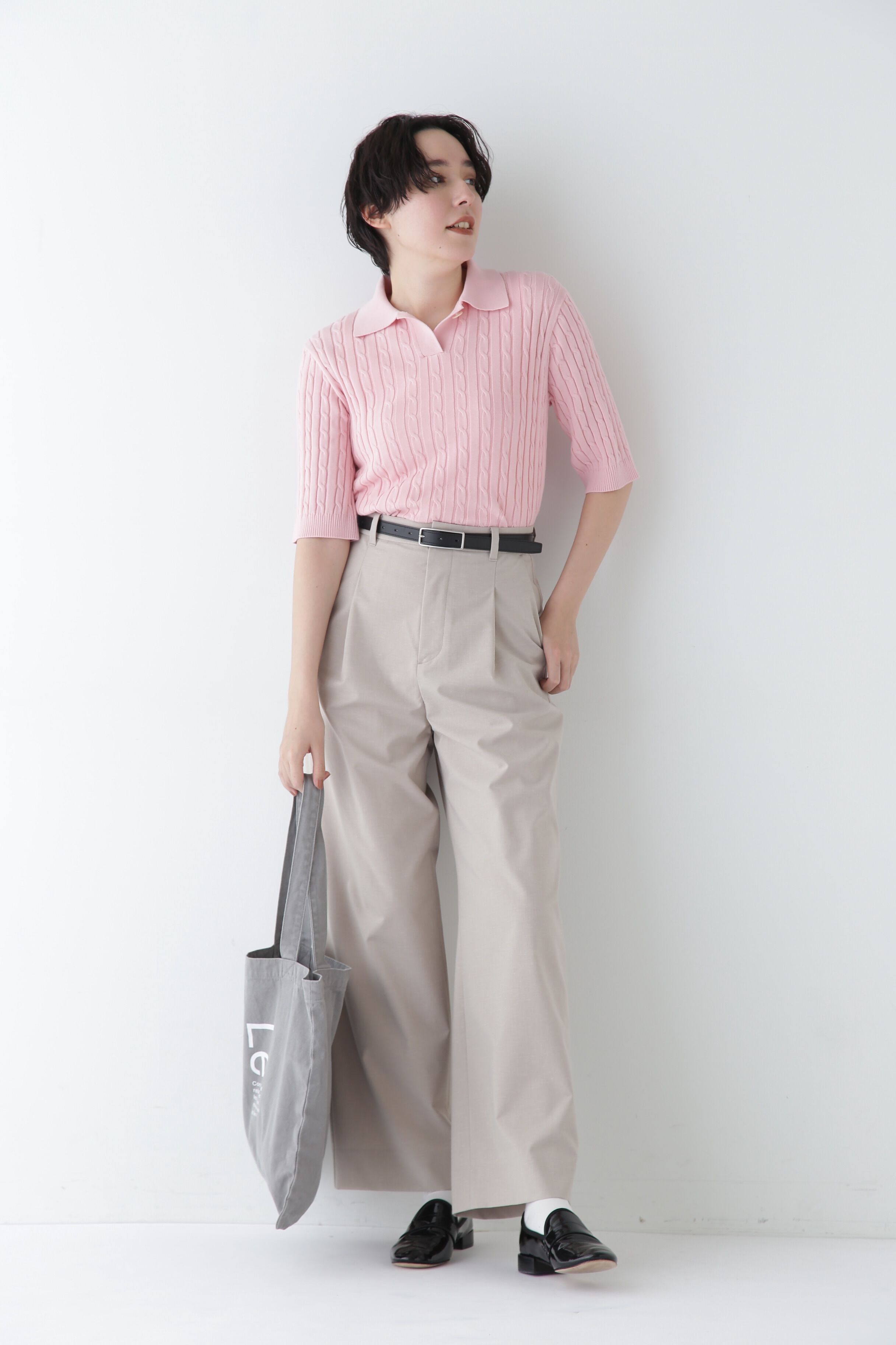  「◆【ウォッシャブル】コットンケーブル柄ポロニットプルオーバー」|ニット・セーター|