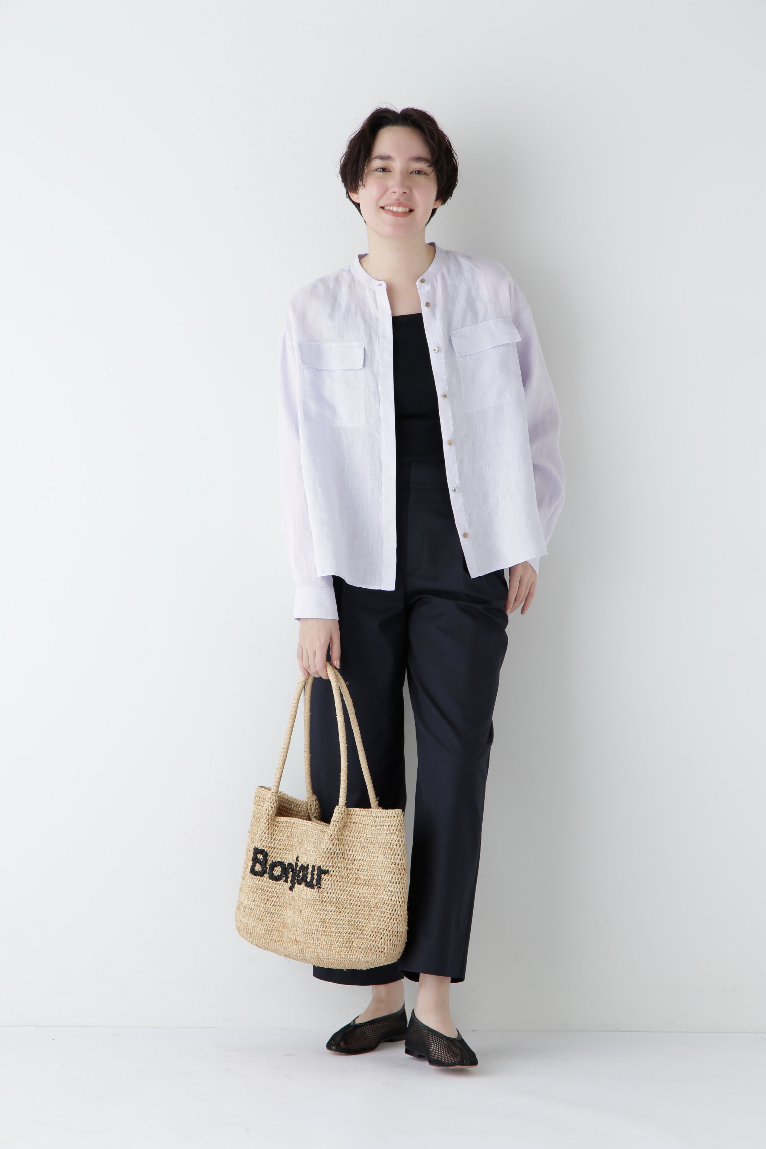  「◆ハードマンリネンバンドカラーシャツブラウス」|シャツ・ブラウス|