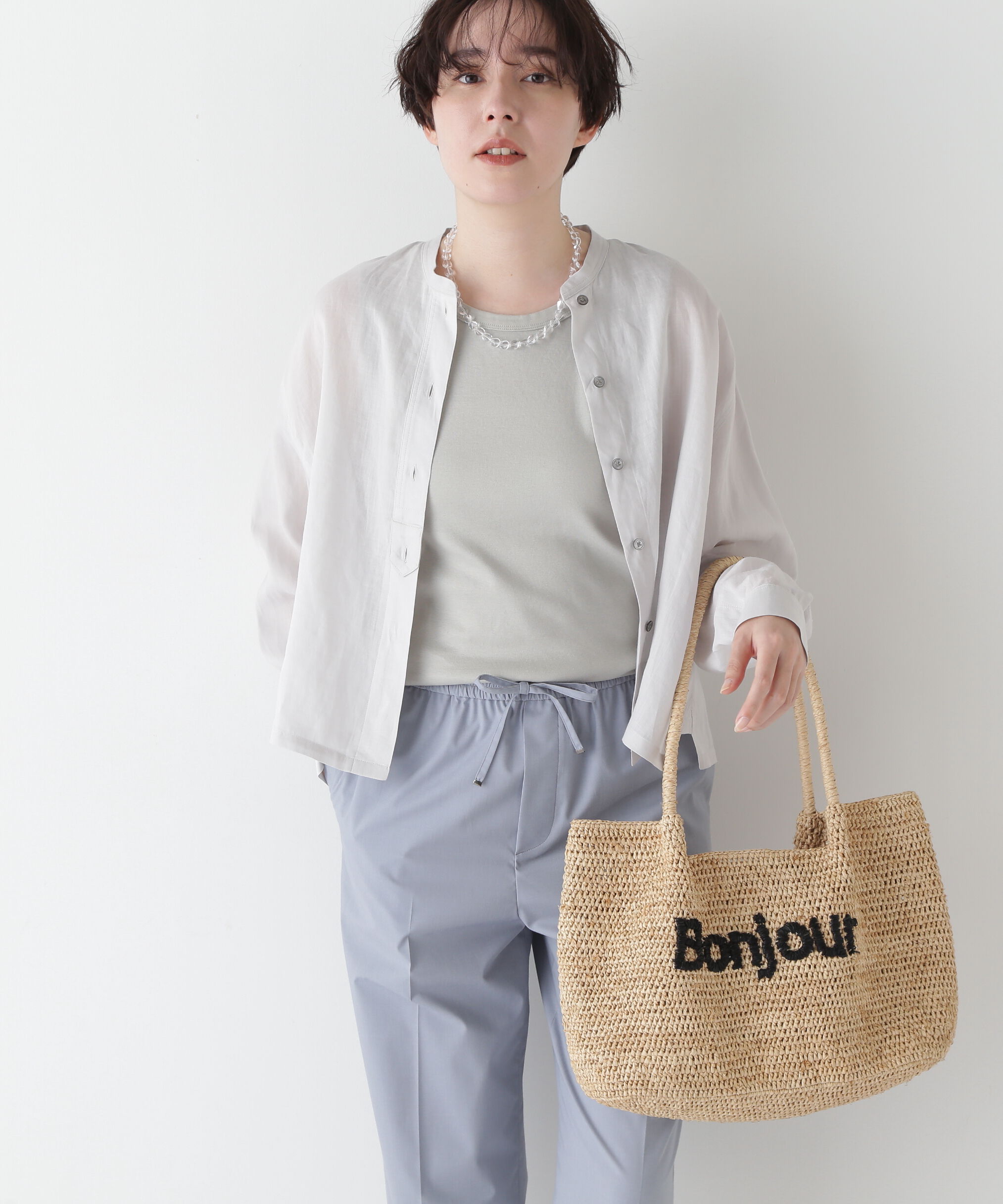  「◆ラミーバンドカラーシャツブラウス」|シャツ・ブラウス|ライトグレー