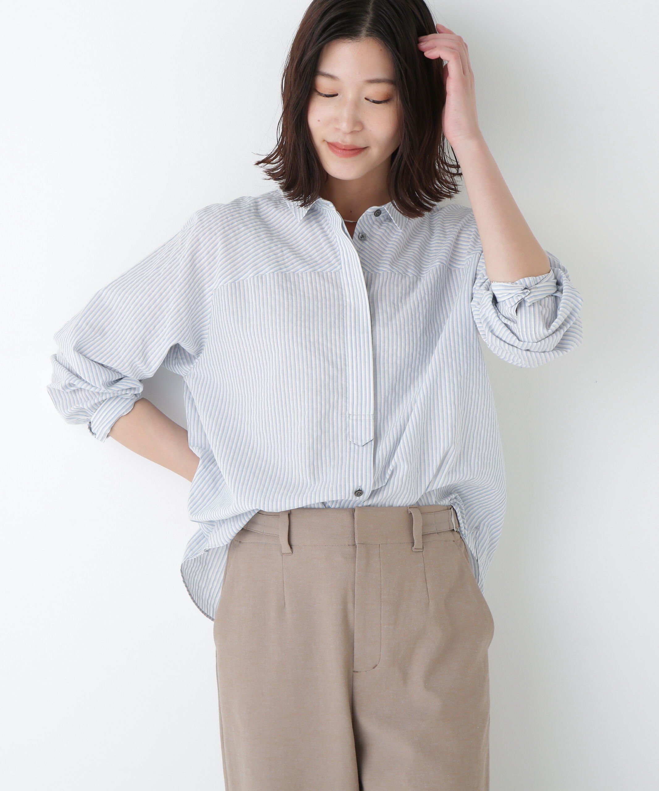  「◆パナマサッカーストライプシャツブラウス」|シャツ・ブラウス|