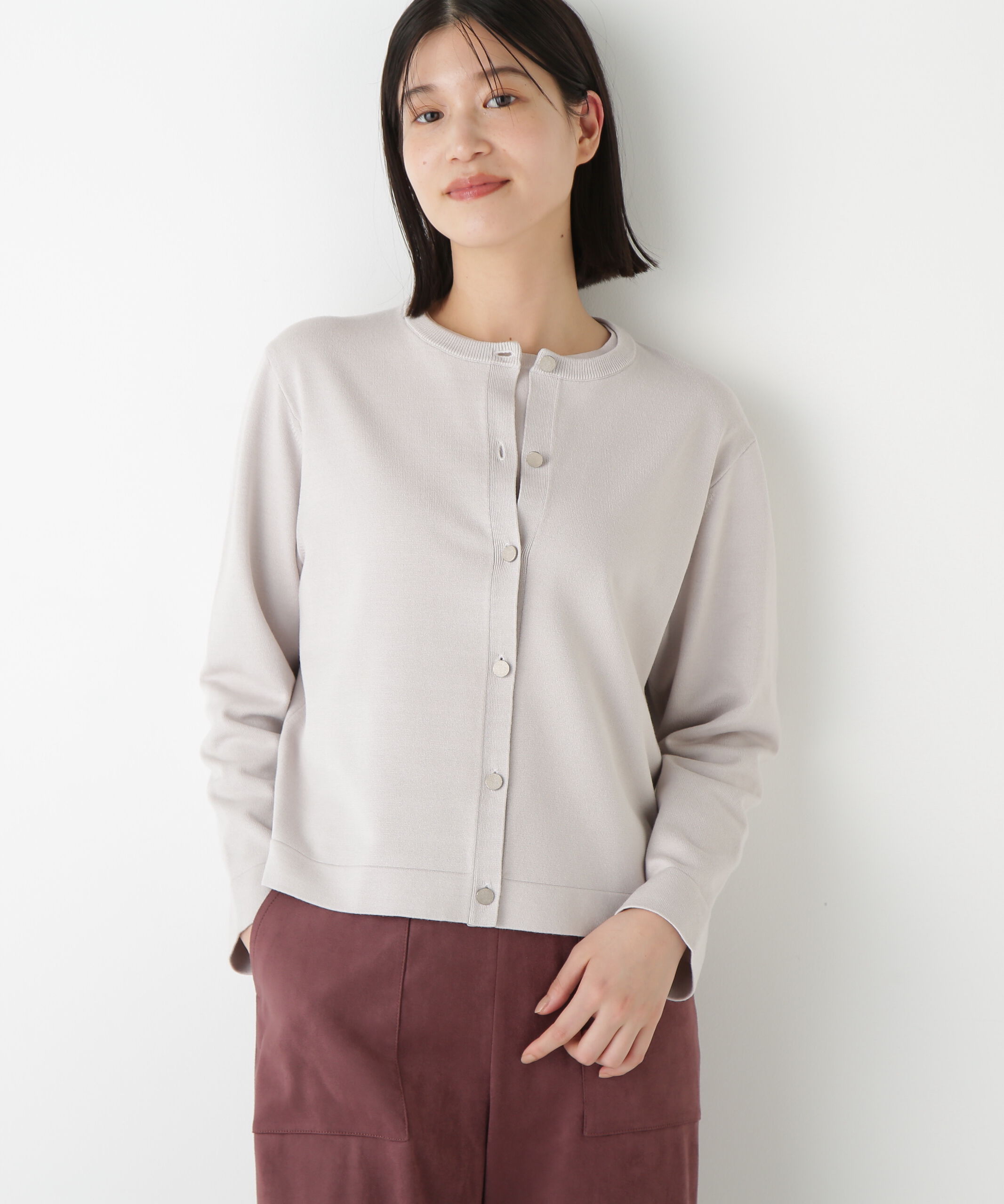  「◆レーヨン混ハイゲージクルーネックカーディガン」|ニット・セーター|ベージュ