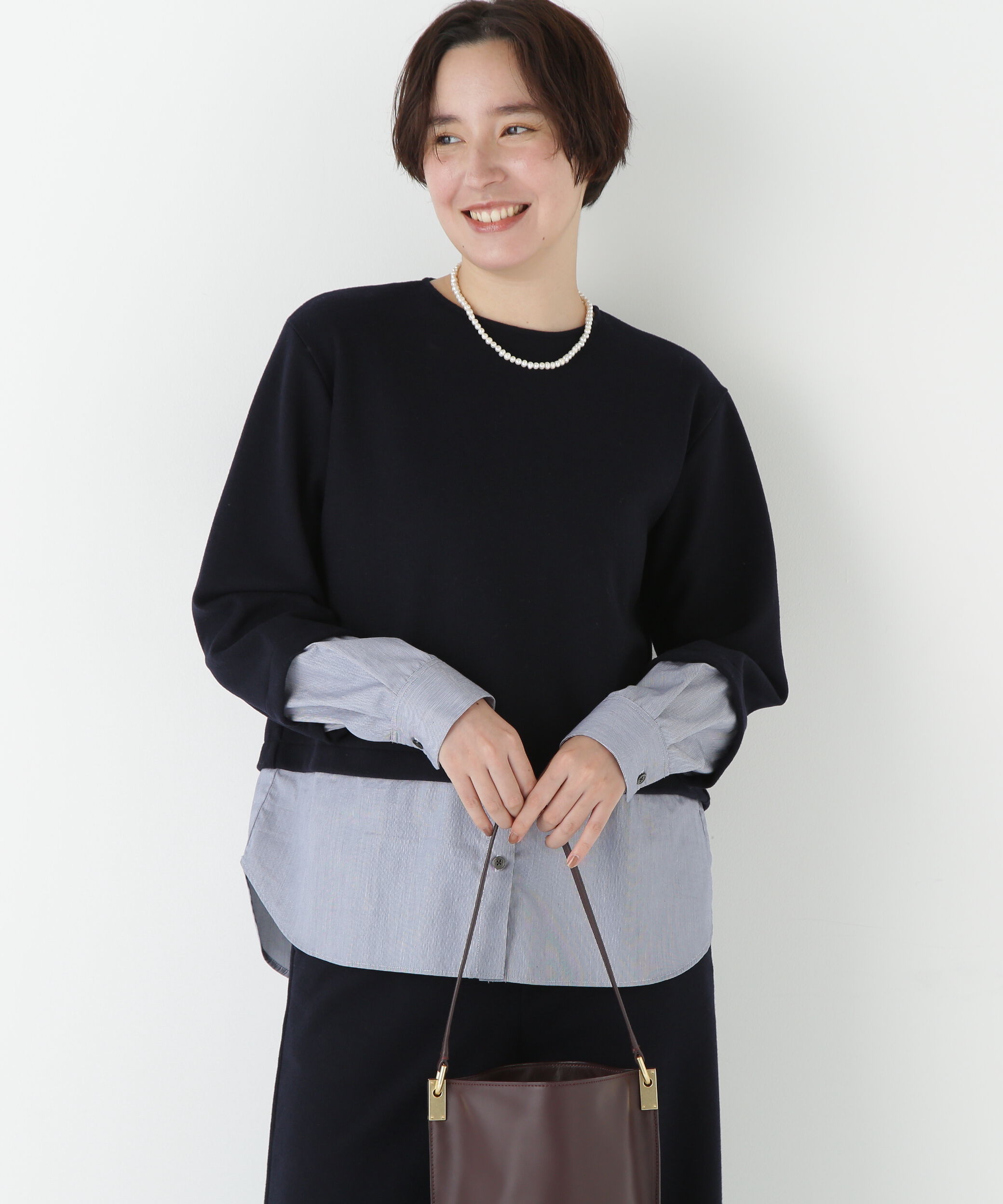  「◆シャツドッキングミルドジャージープルオーバー」|Tシャツ・カットソー|ネイビー