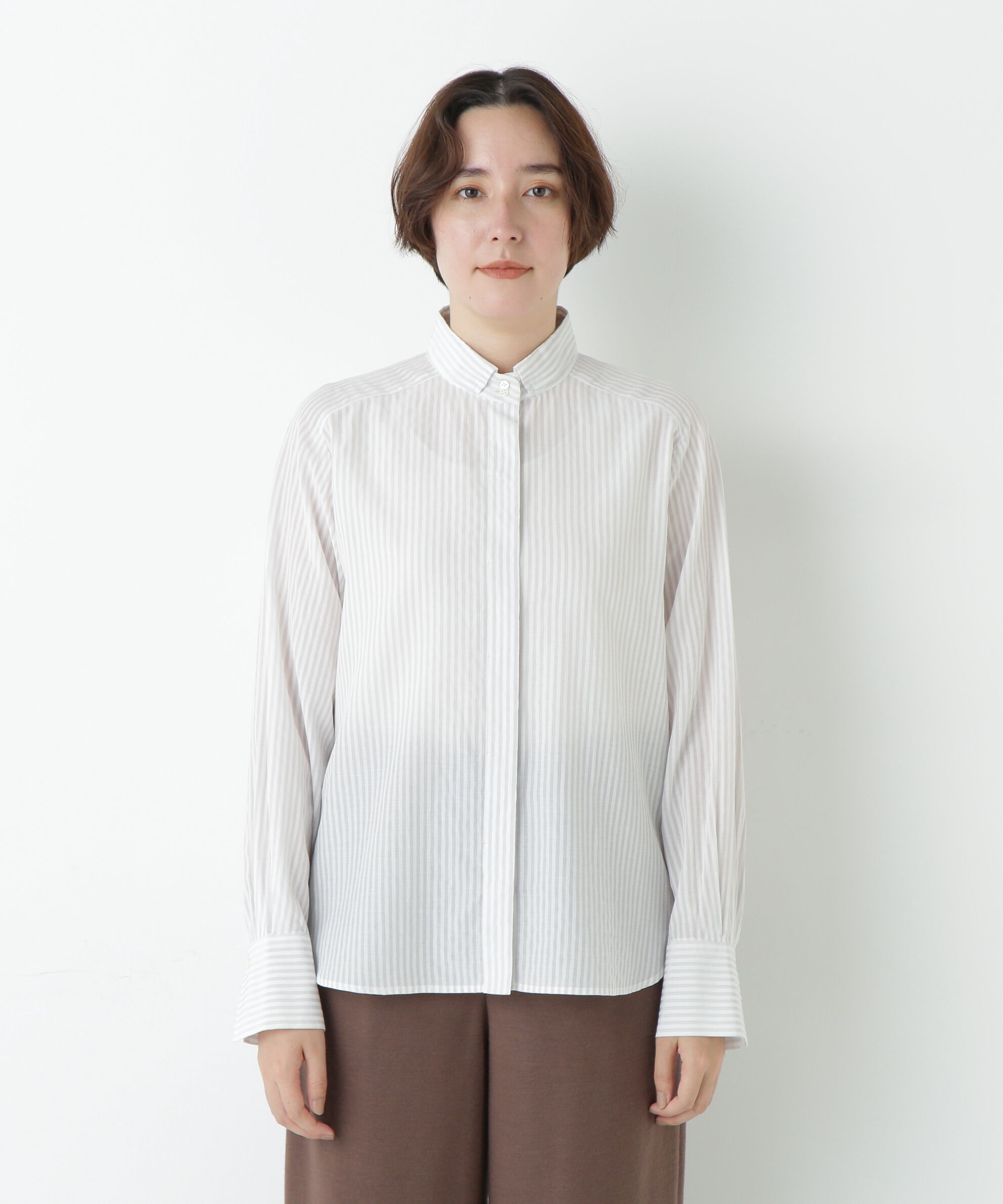  「ストライプローンハイネックシャツ」|シャツ・ブラウス|