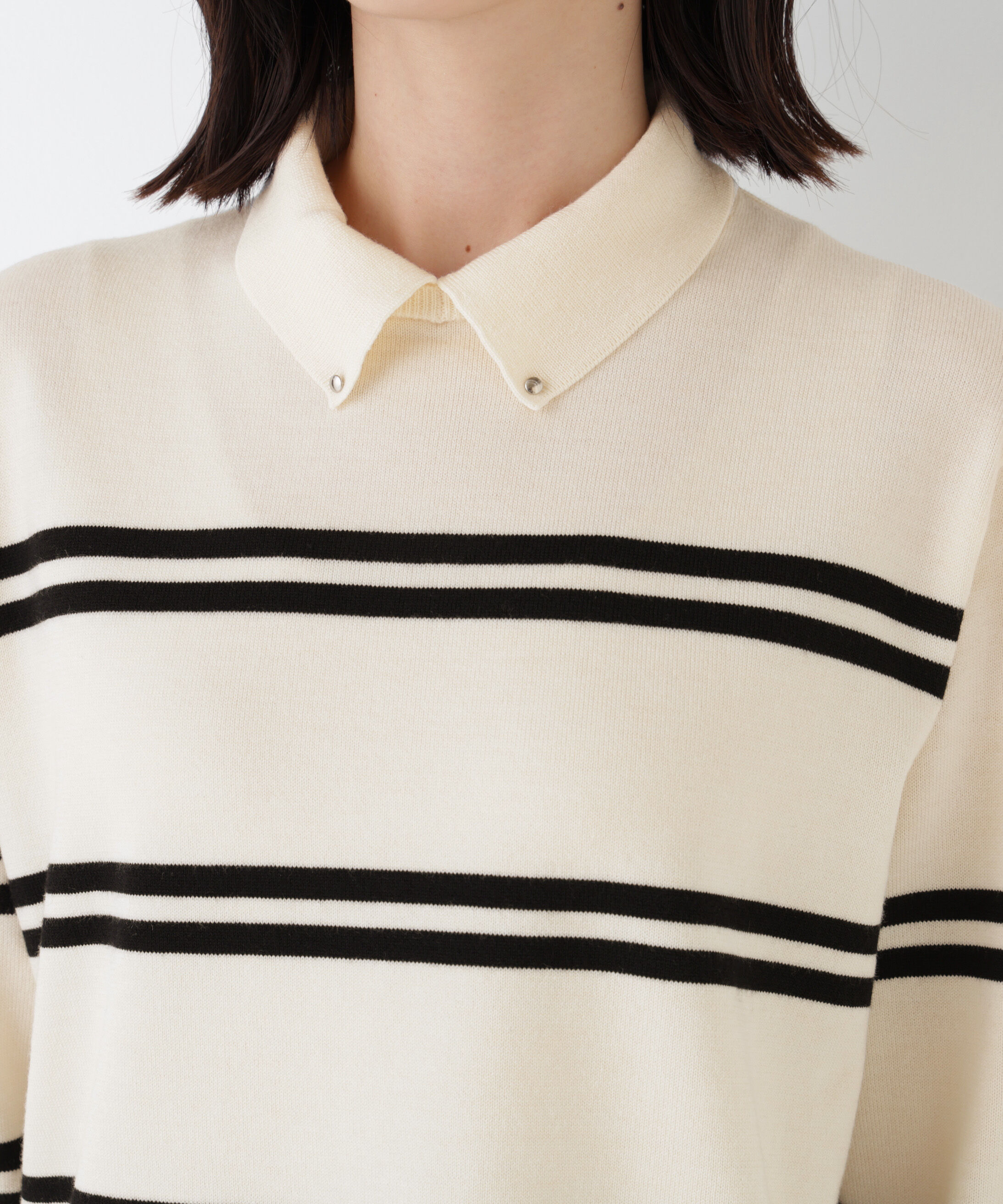  「◆ハイゲージプレーティング天竺衿付きニット」|ニット・セーター|