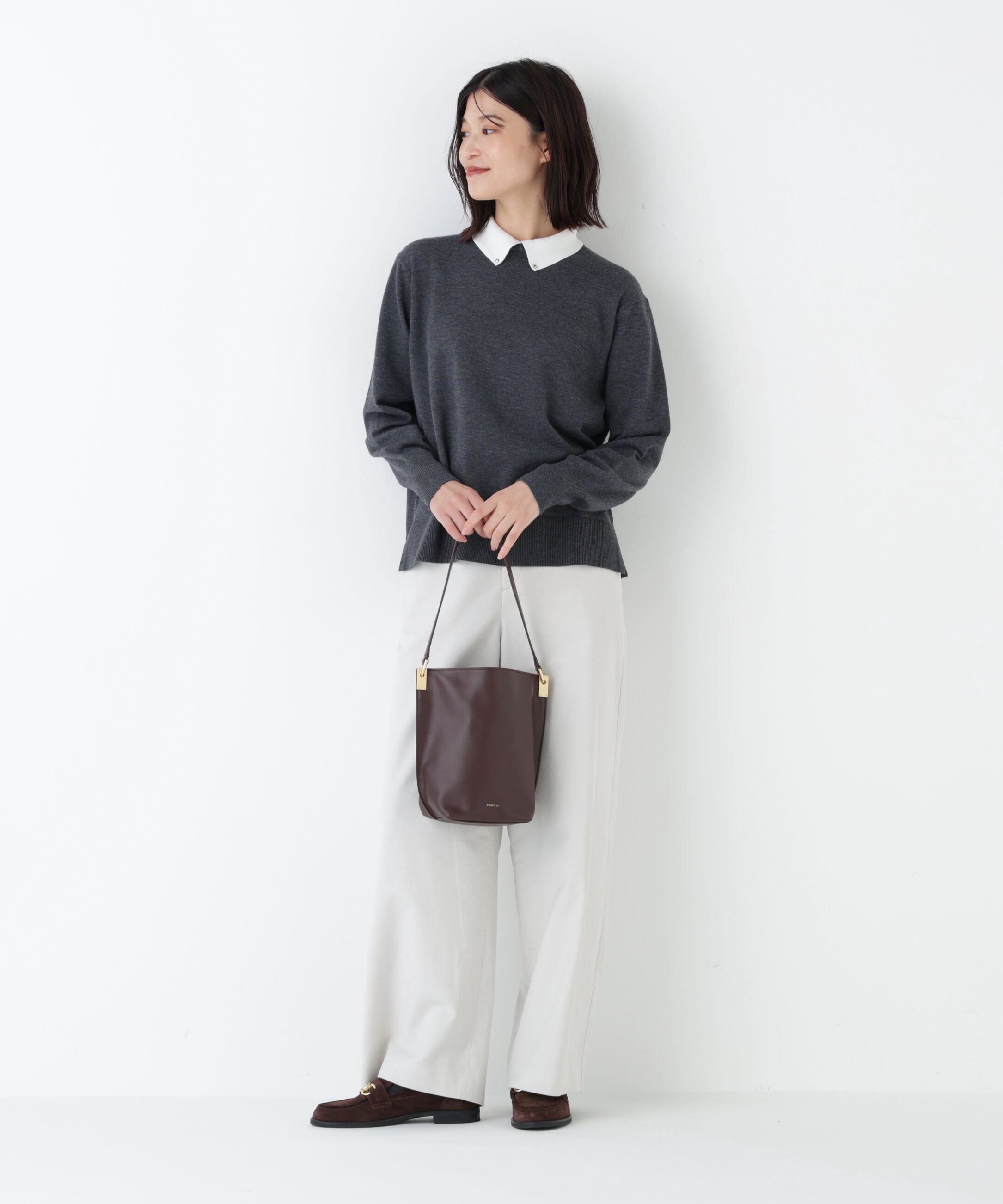  「◆ハイゲージプレーティング天竺衿付きニット」|ニット・セーター|