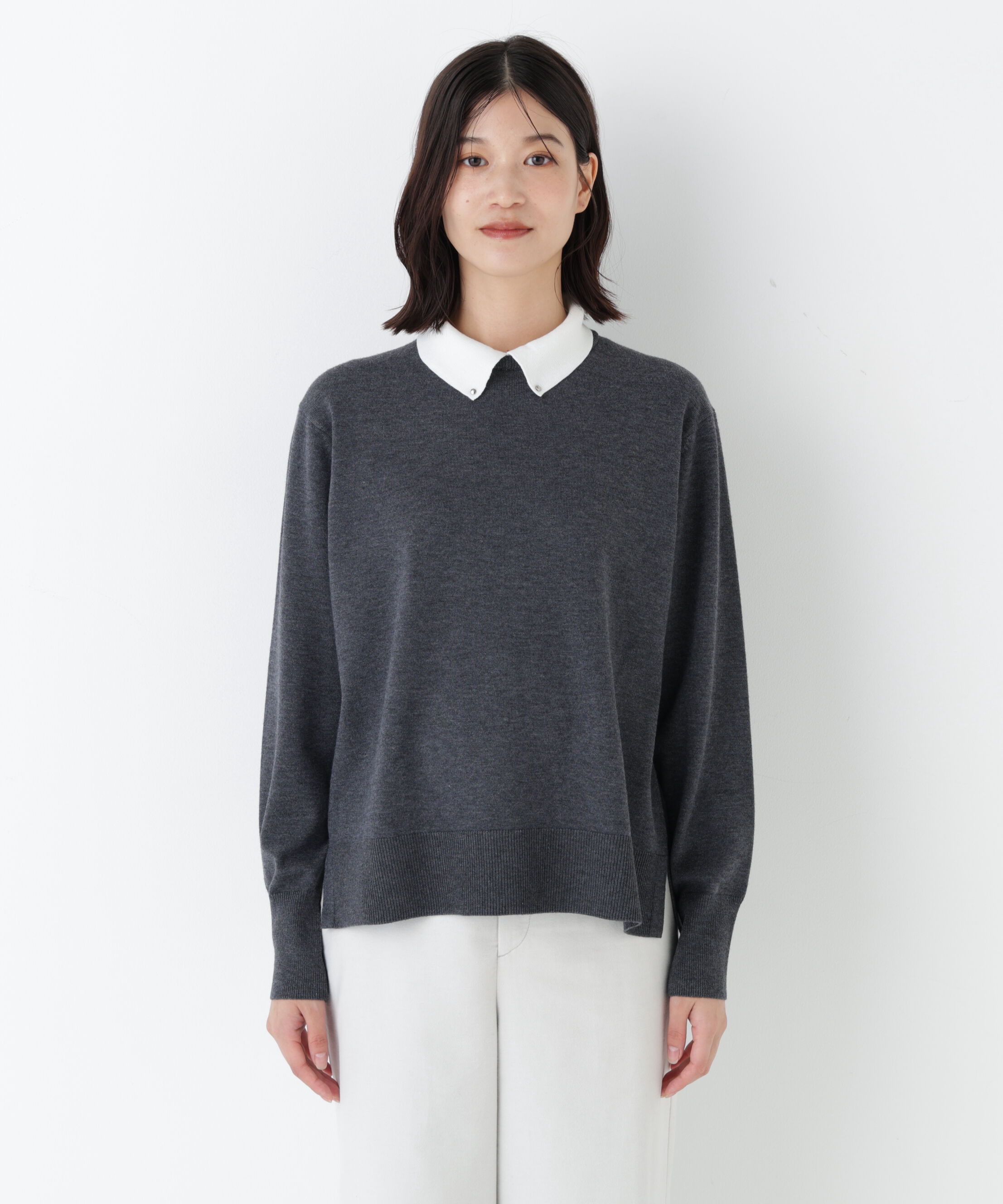  「◆ハイゲージプレーティング天竺衿付きニット」|ニット・セーター|