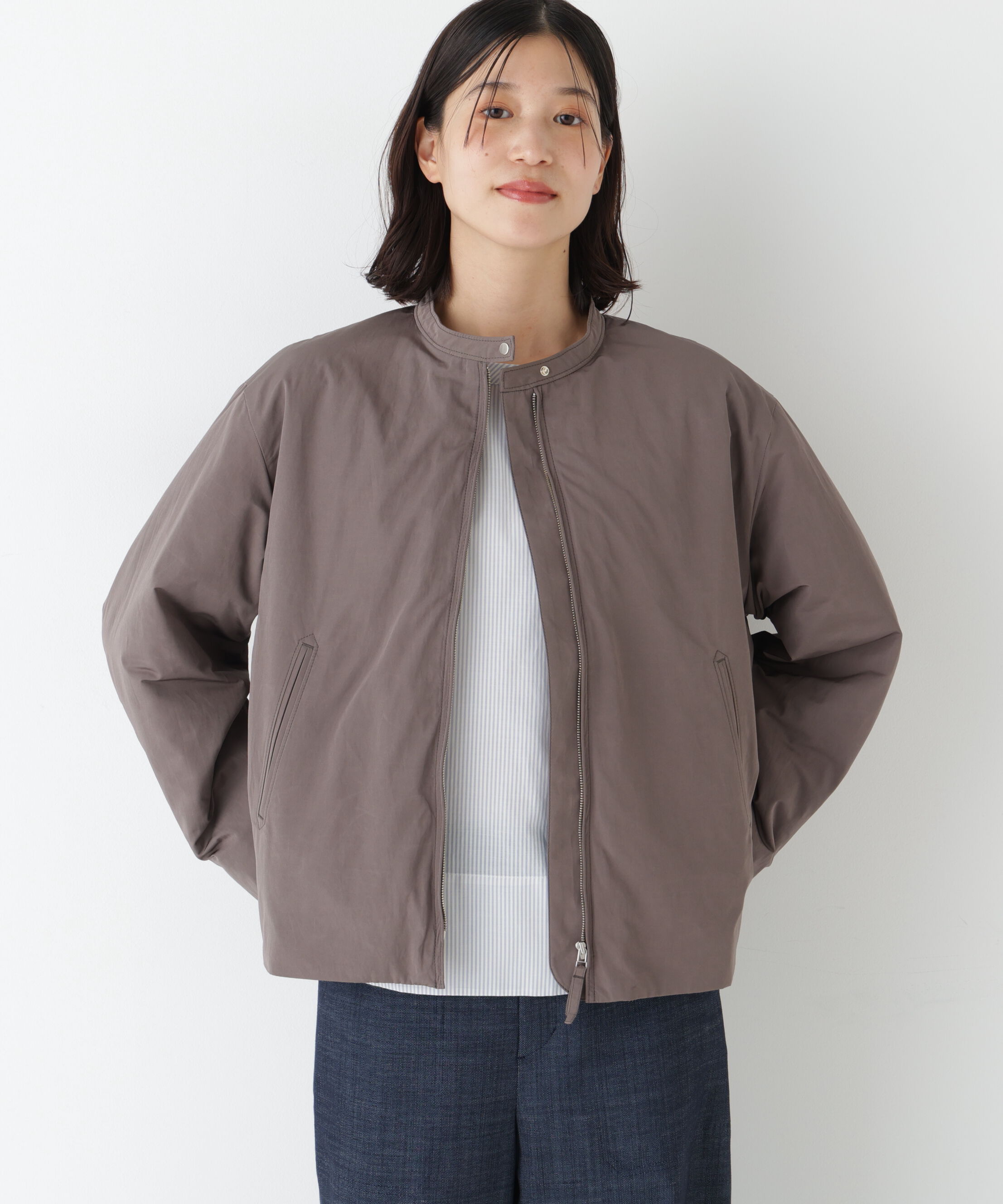  「◆≪弱撥水素材≫タフタ中綿入りブルゾン」|その他|チャコール1