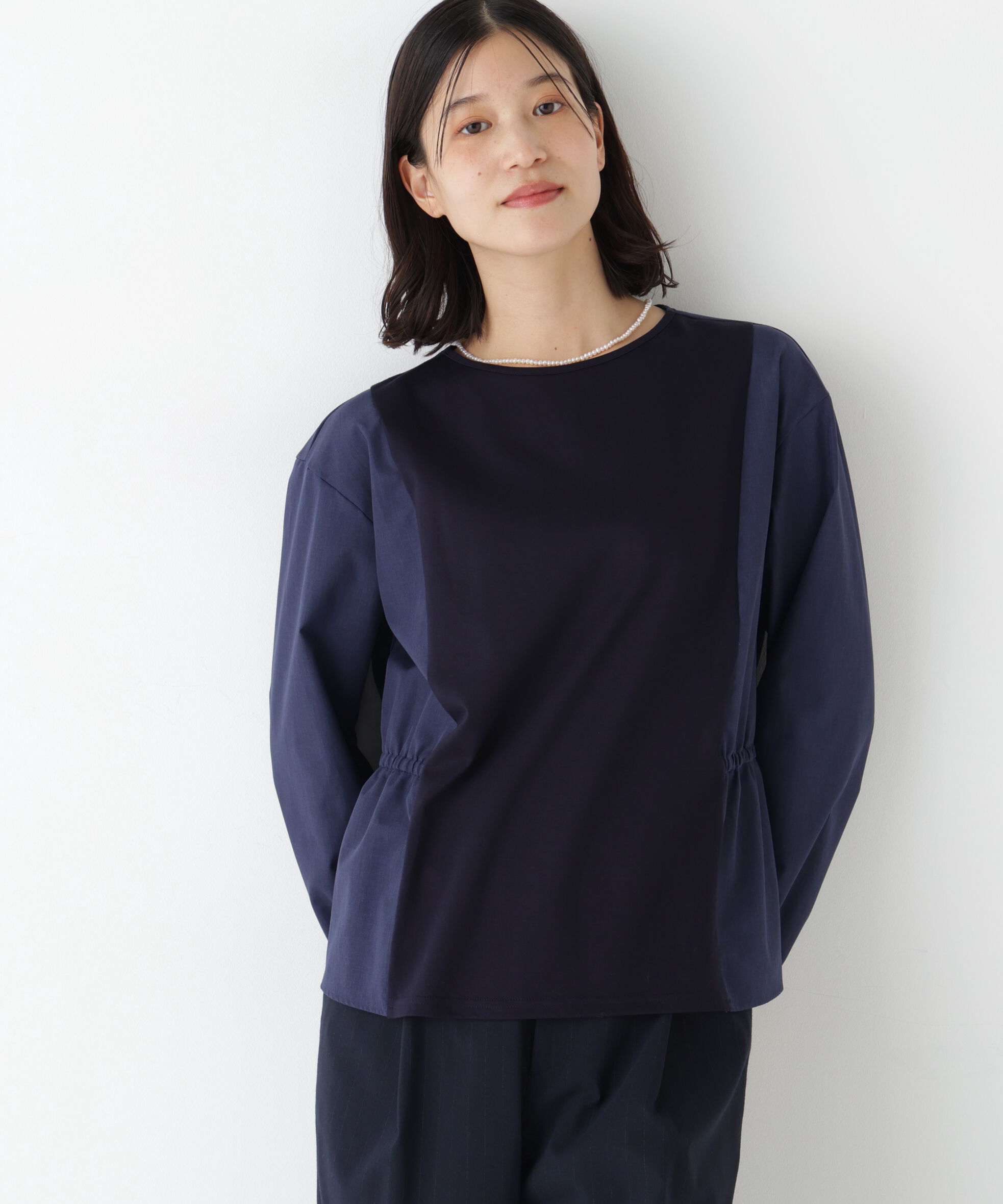  「◆《ウォッシャブル》ドッキングドロストカットソー」|Tシャツ・カットソー|ネイビー&times;ネイ