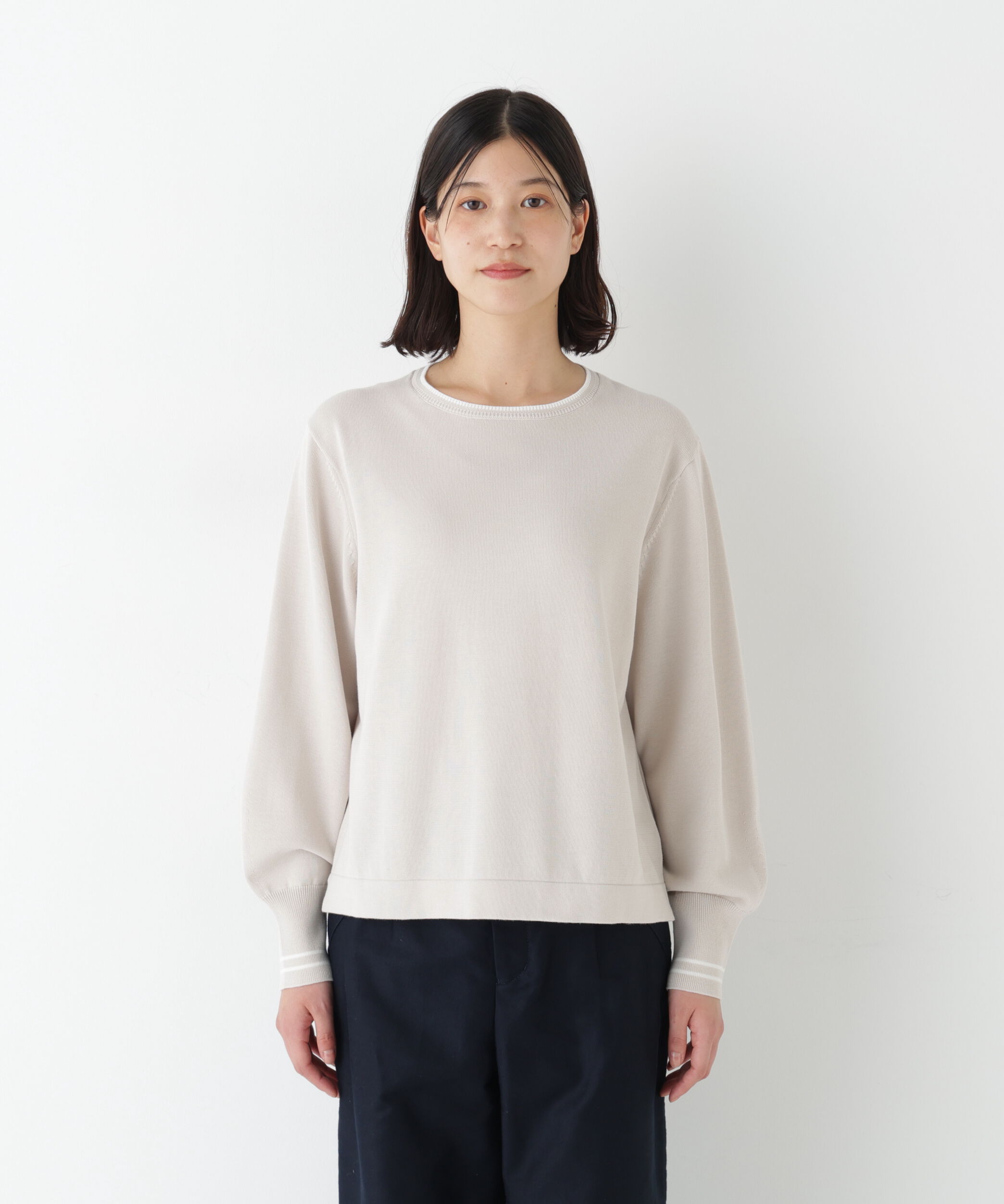  「◆《ウォッシャブル》オーガニックコットン混ライン入プルオーバー」|ニット・セーター|