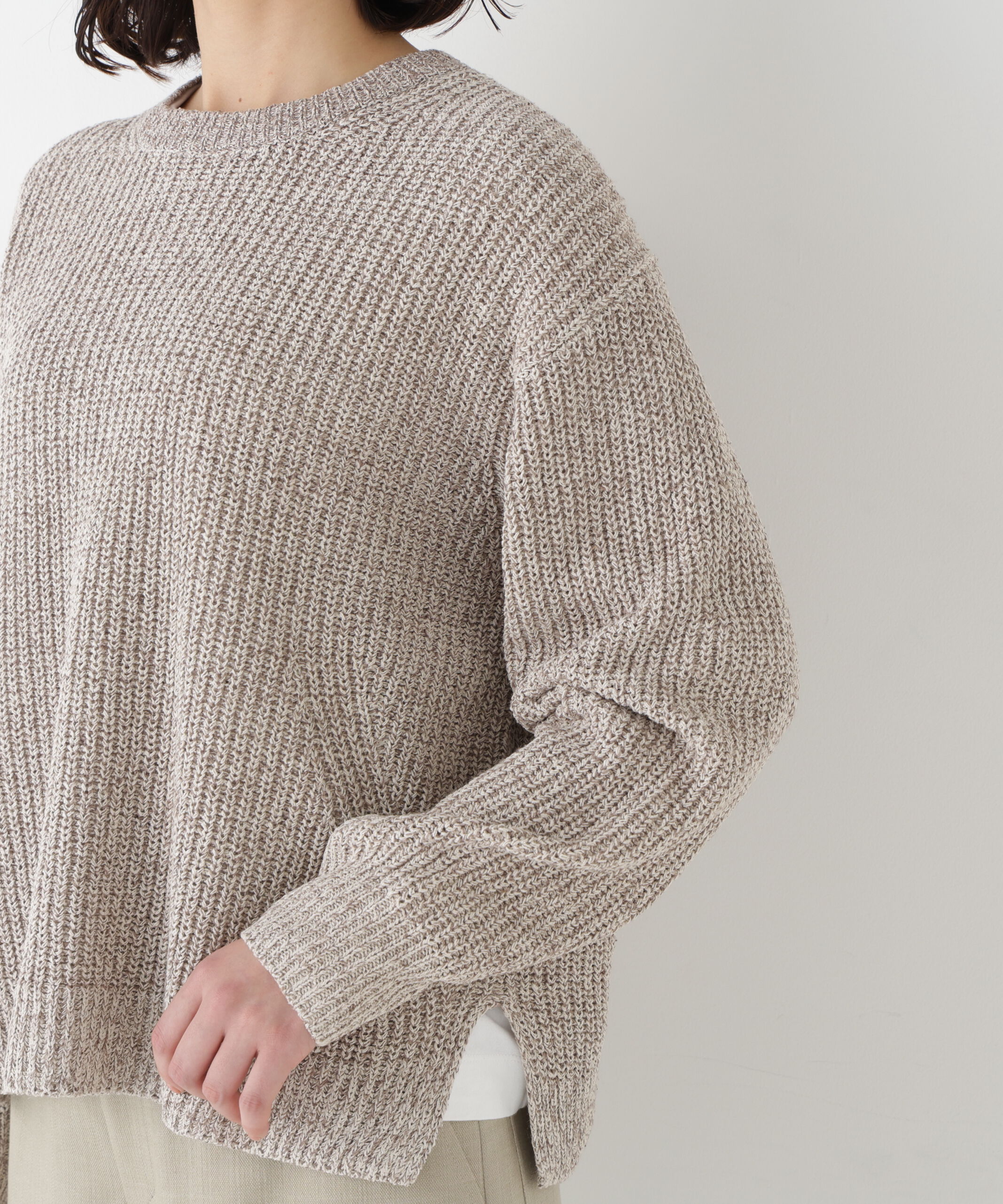  「◆ネップ入ペーパーヤーン片畦クルーネックプルオーバー」|ニット・セーター|