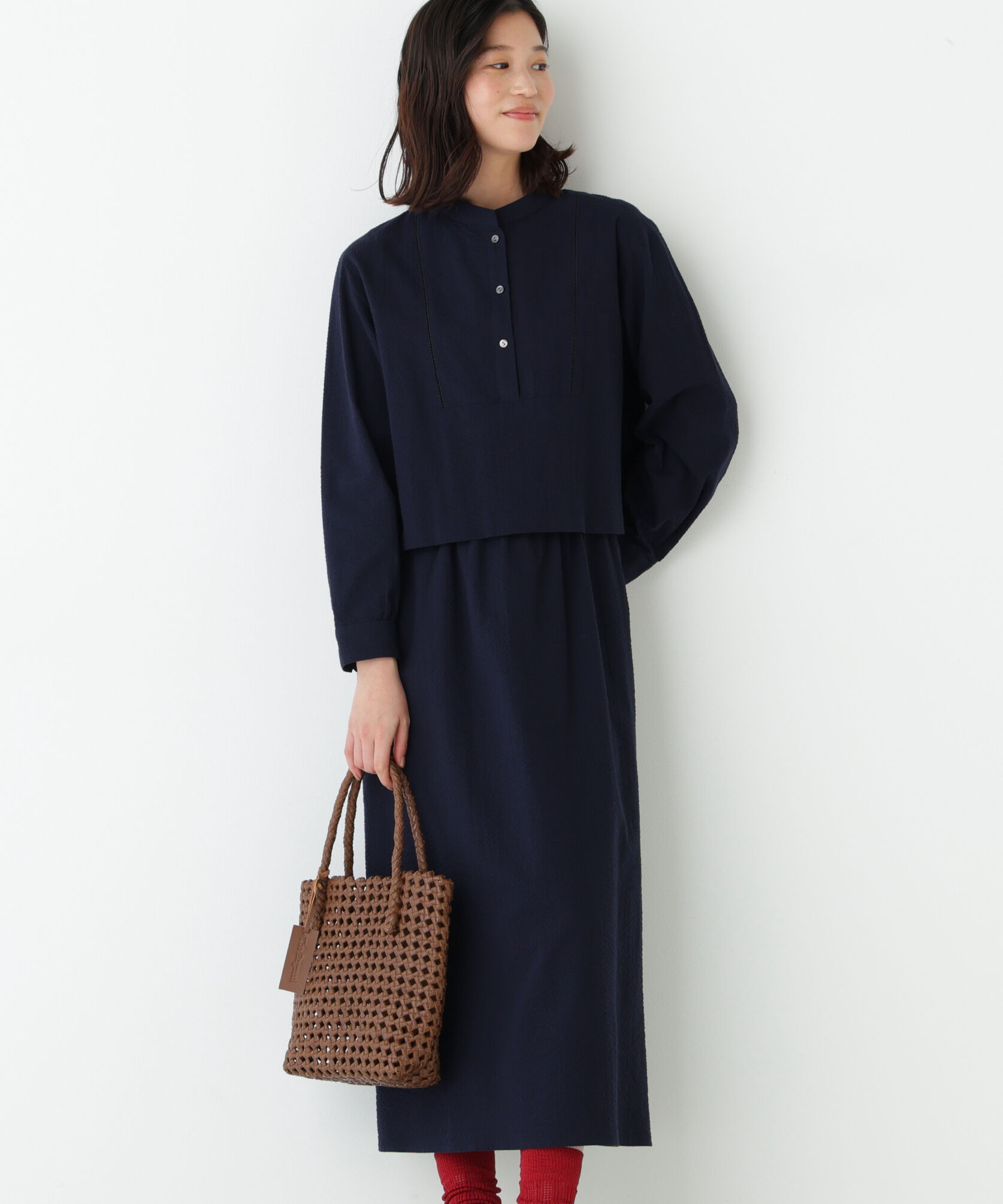  「◆はしごレースワンピース」|ワンピース|ネイビー