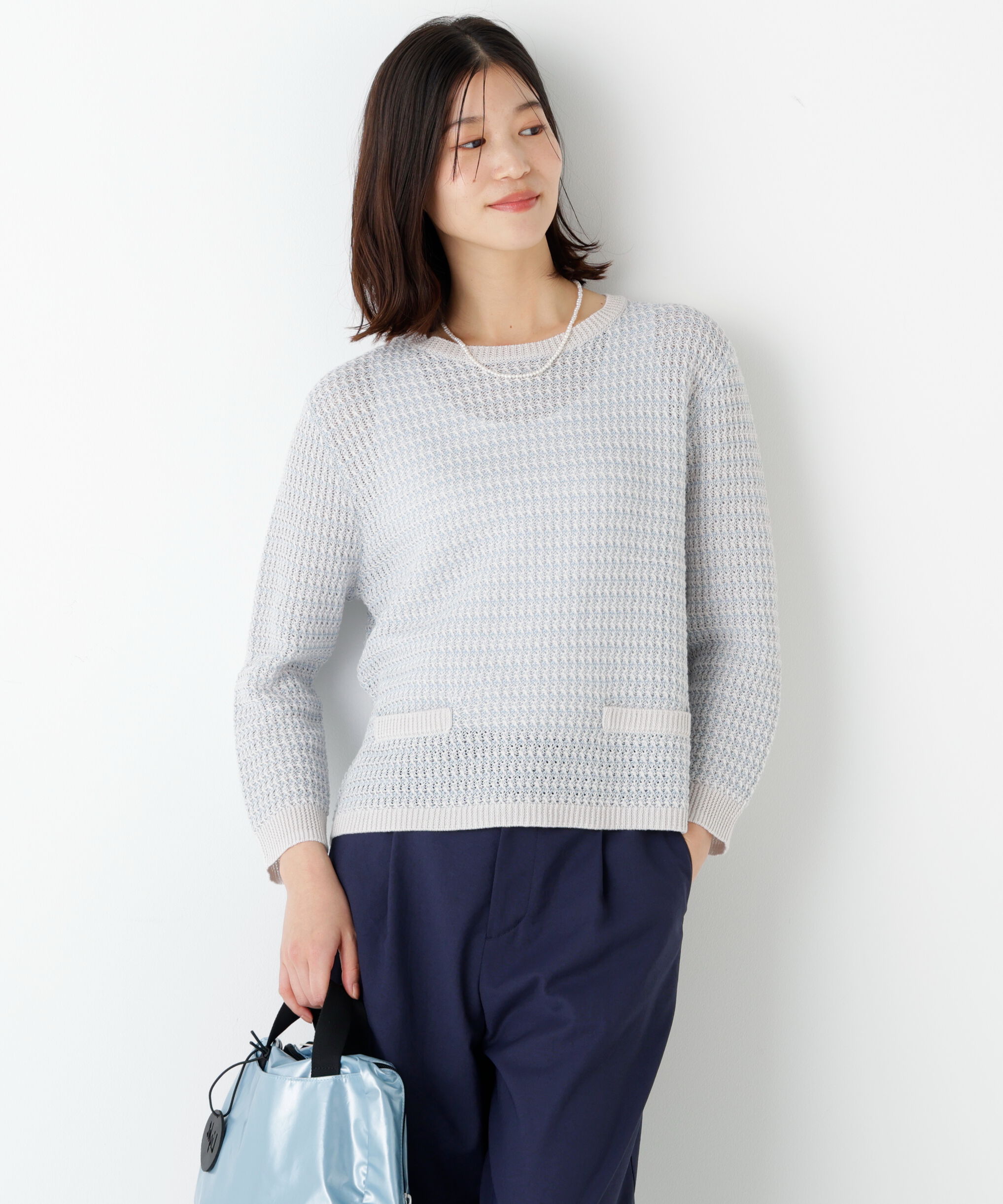  「◆≪ウォッシャブル≫ミドルゲージギマ地柄クルーネックプルオーバー」|ニット・セーター|