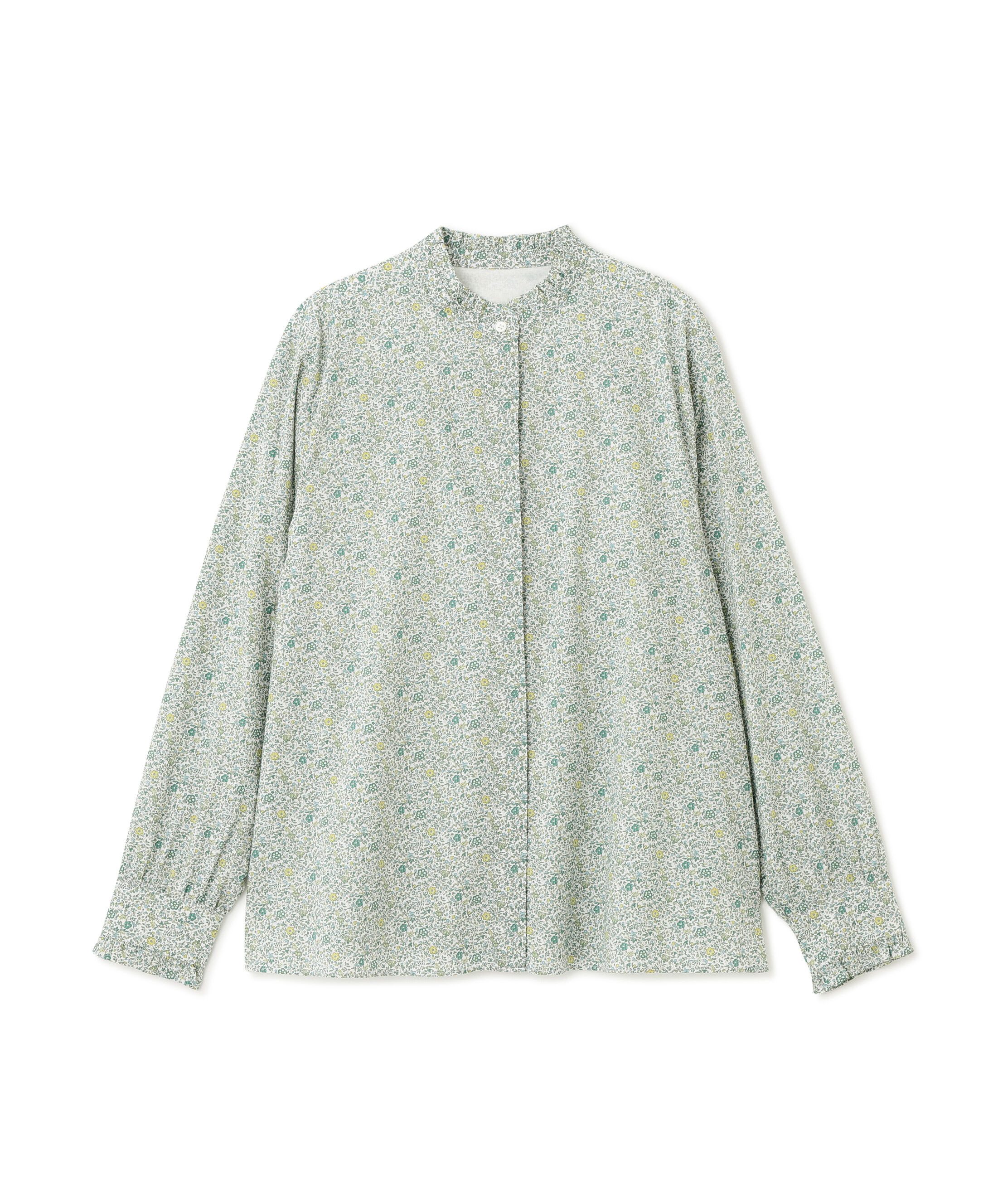  「《ウォッシャブル》リバティ小花柄プリント スタンドフリルブラウス」|シャツ・ブラウス|