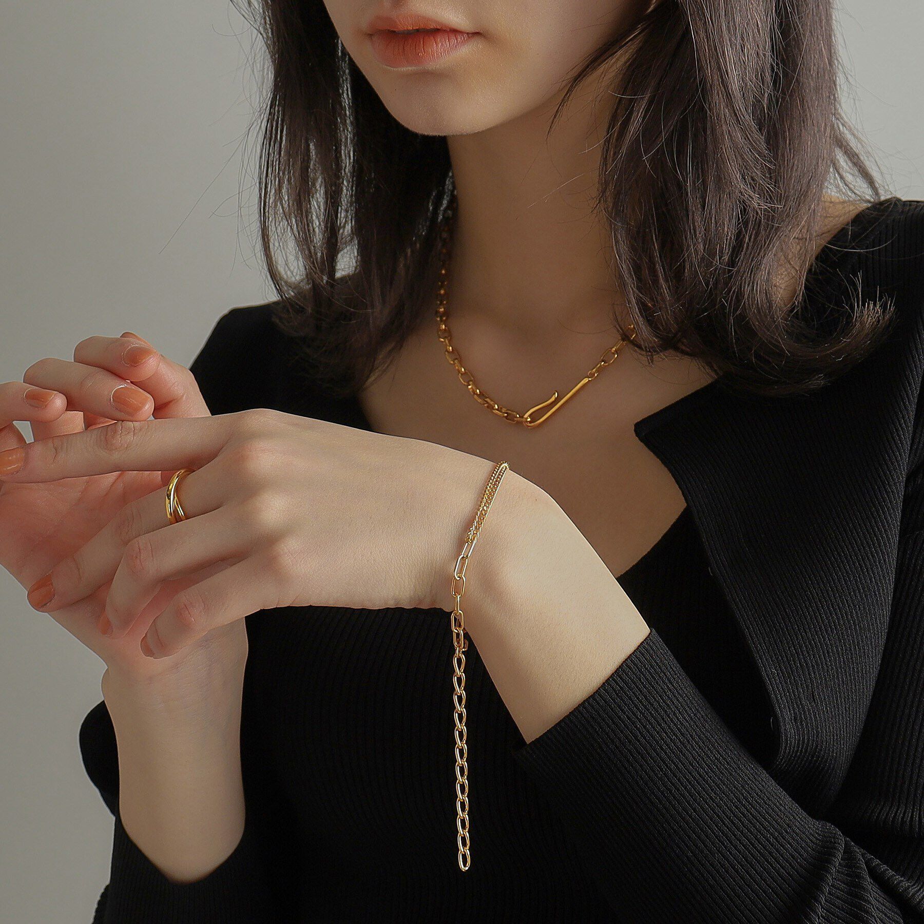 COCOSHNIK ONKITSCH「シルバー ハンギングマルチチェーン ブレスレット GP」|ブレスレット・バングル|