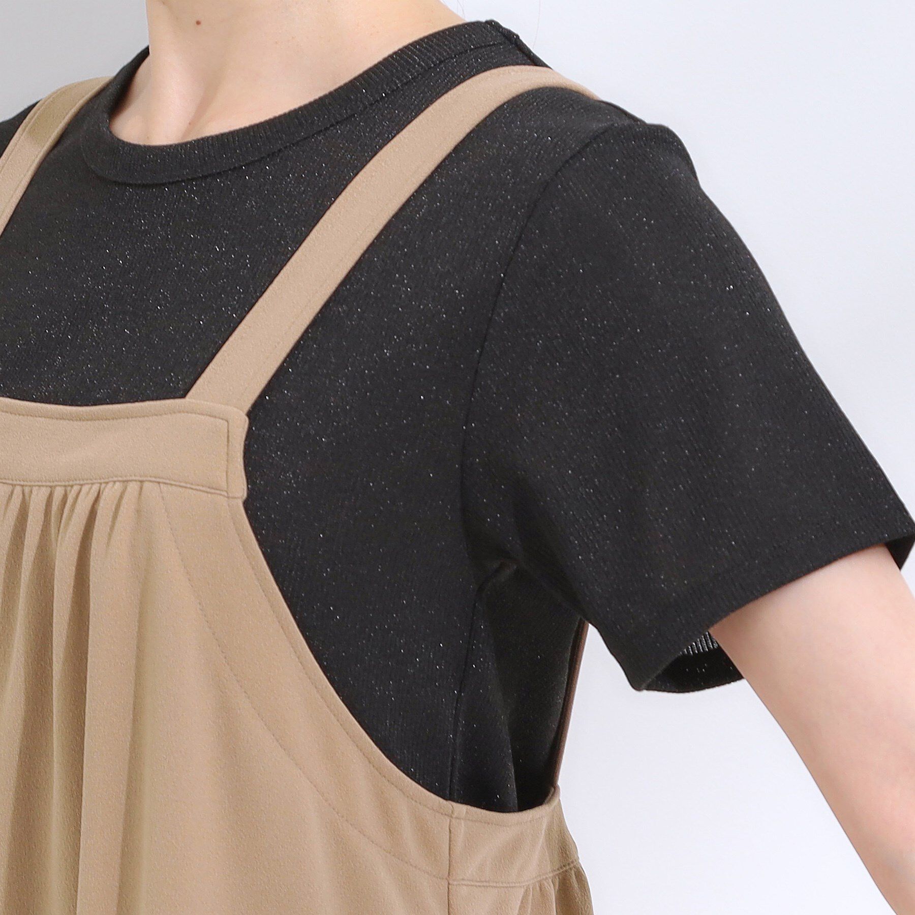 SHOO･LA･RUE「【洗える/S-LL】裏がサラサラ やわらか ギャザーサロペット」|オールインワン|