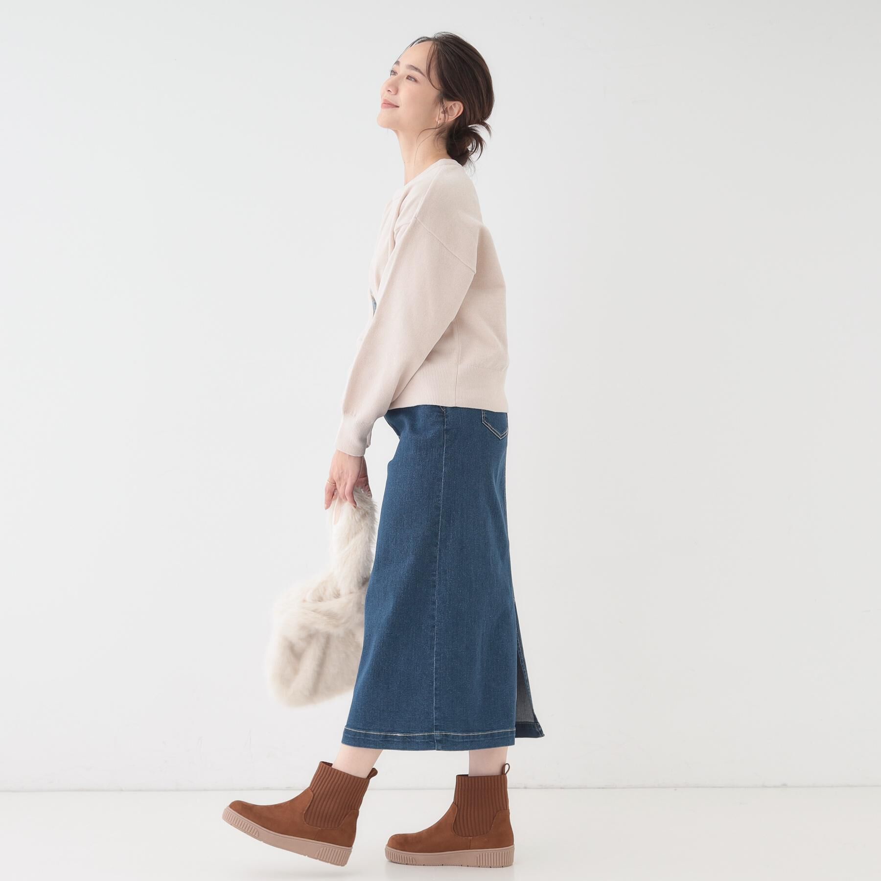 SHOO･LA･RUE「【撥水/低反発クッション】すっぽりラクラク はきぐちニットブーツ」|ショートブーツ|