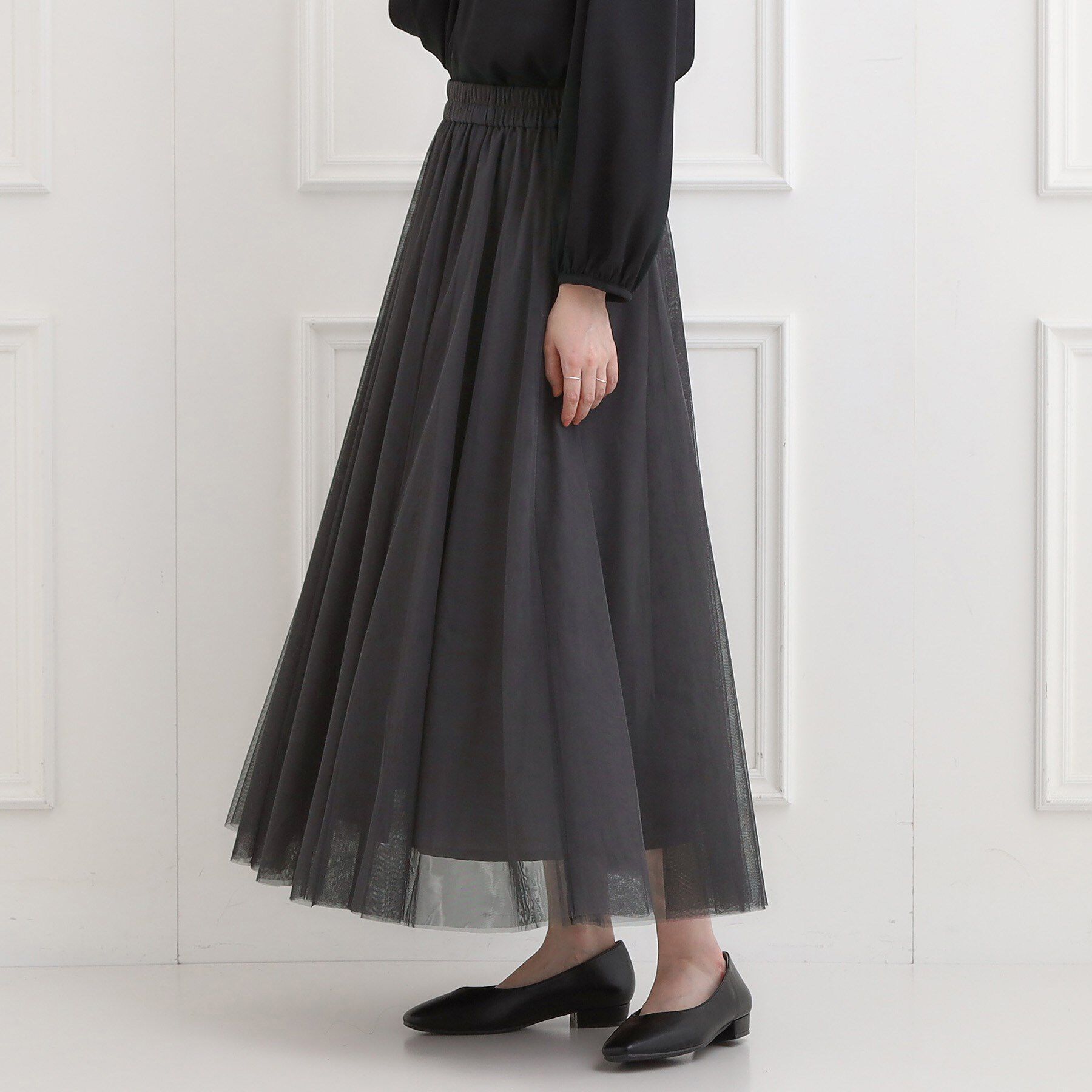 SHOO･LA･RUE「【洗濯機可】セレモニーからデイリーまで ふんわり軽やか チュールギャザースカート」|スカート|