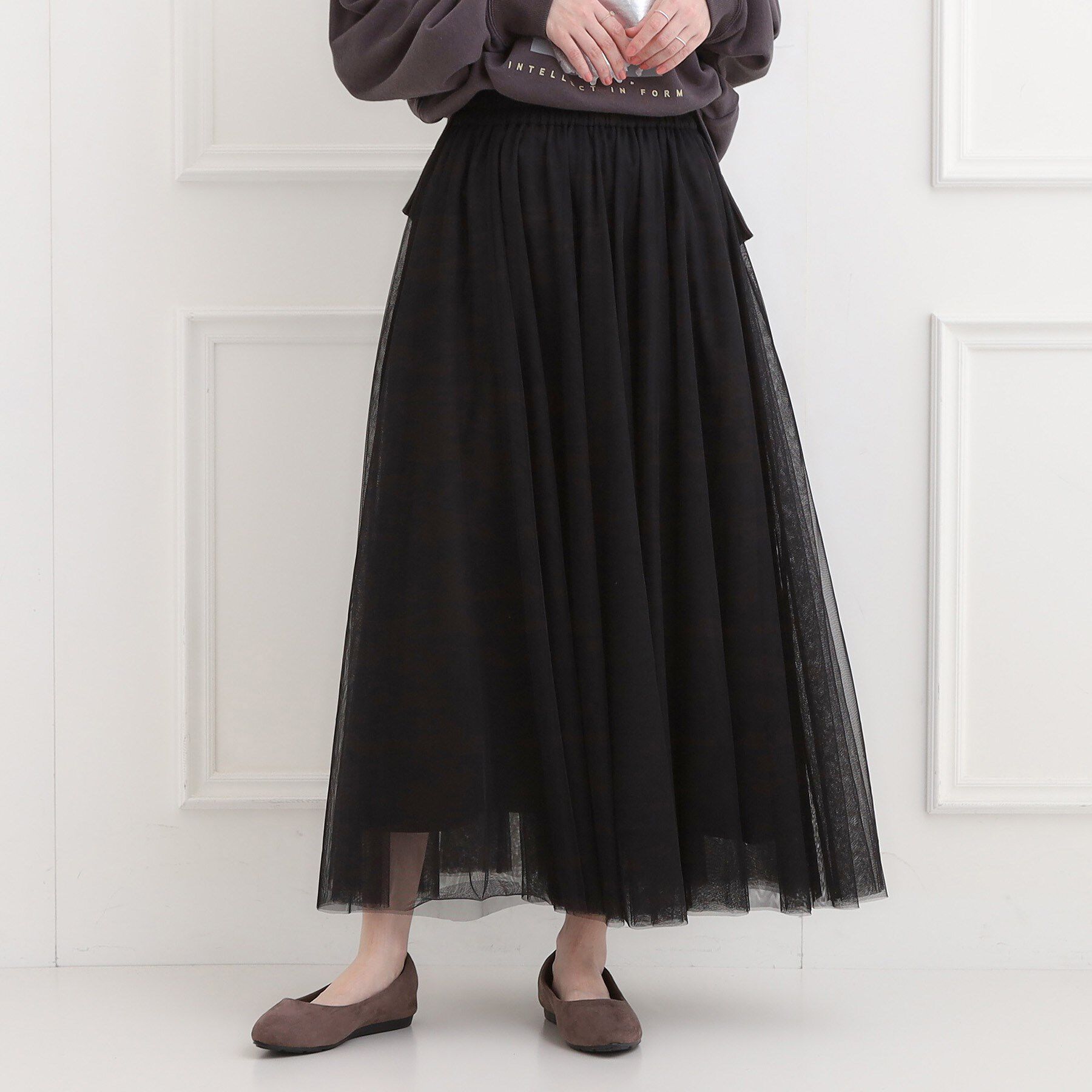 SHOO･LA･RUE「【洗濯機可】セレモニーからデイリーまで ふんわり軽やか チュールギャザースカート」|スカート|