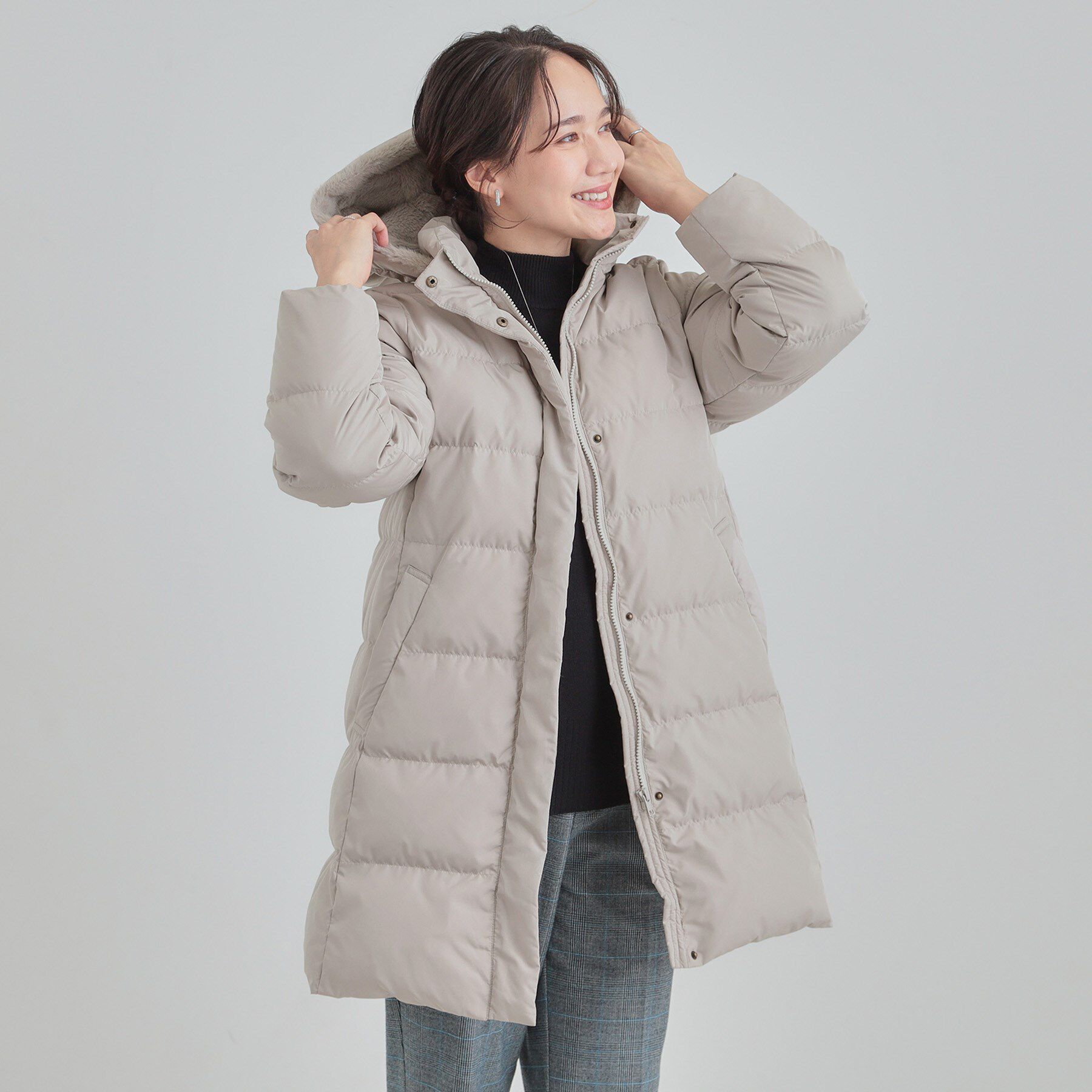 SHOO･LA･RUE「【洗濯機可/撥水】フェイクファーフード ロングダウン」|ダウン|