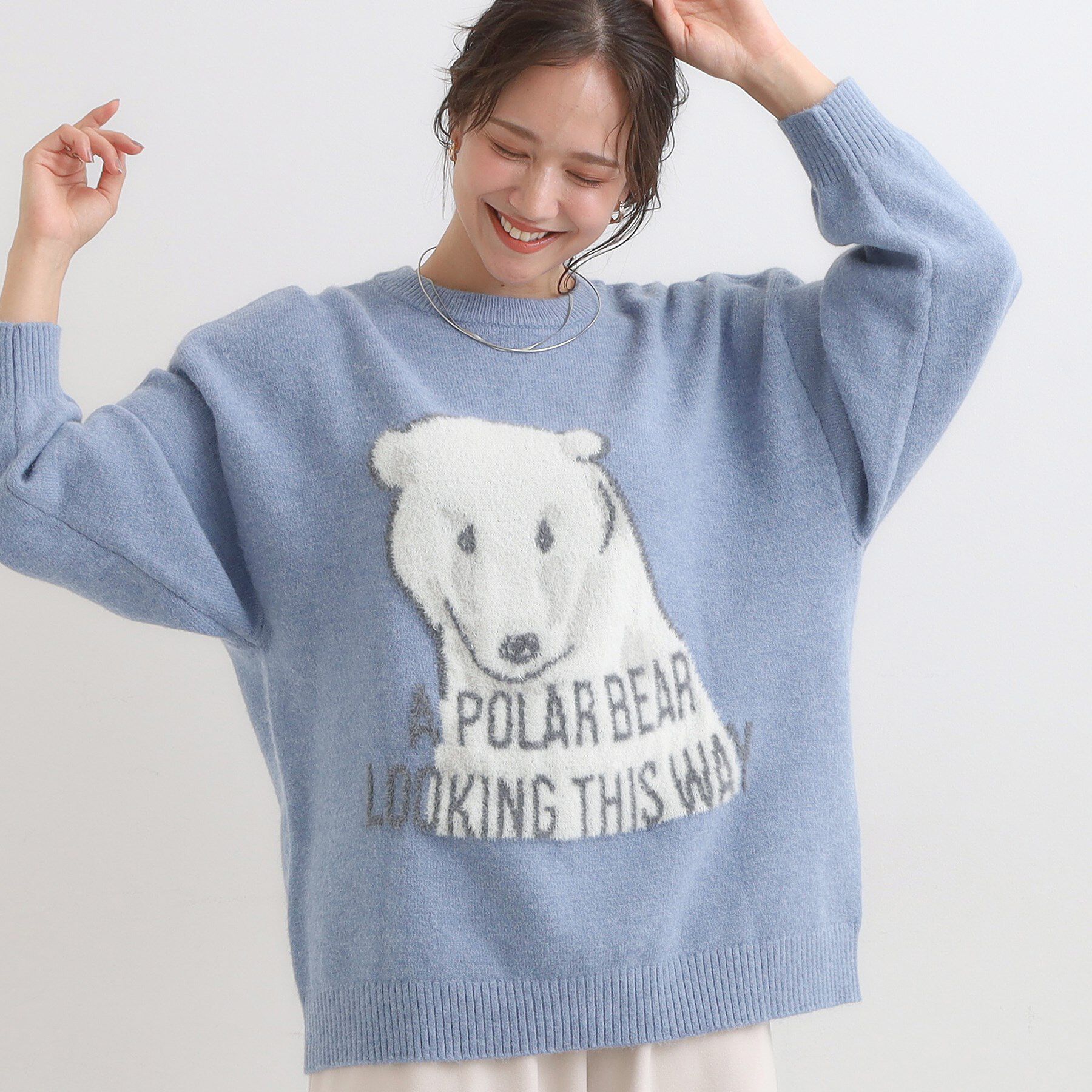 SHOO･LA･RUE「【旭山動物園応援商品】ゆるアニマル ふわふわジャカードニット」|ニット・セーター|ブルー(192)