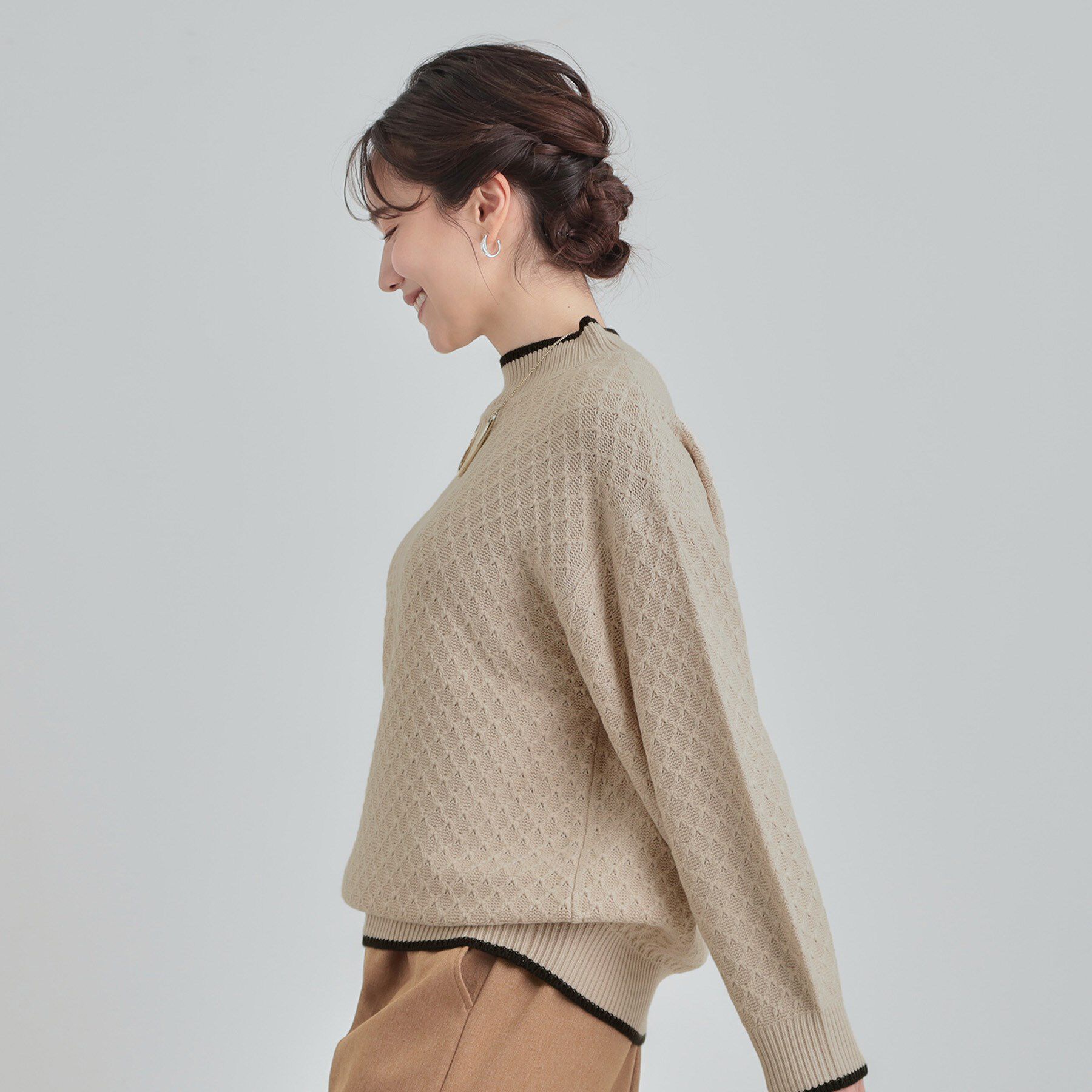 SHOO･LA･RUE「【洗濯機可/毛玉レス】配色がアクセント ダイヤ柄ゆるニット」|ニット・セーター|