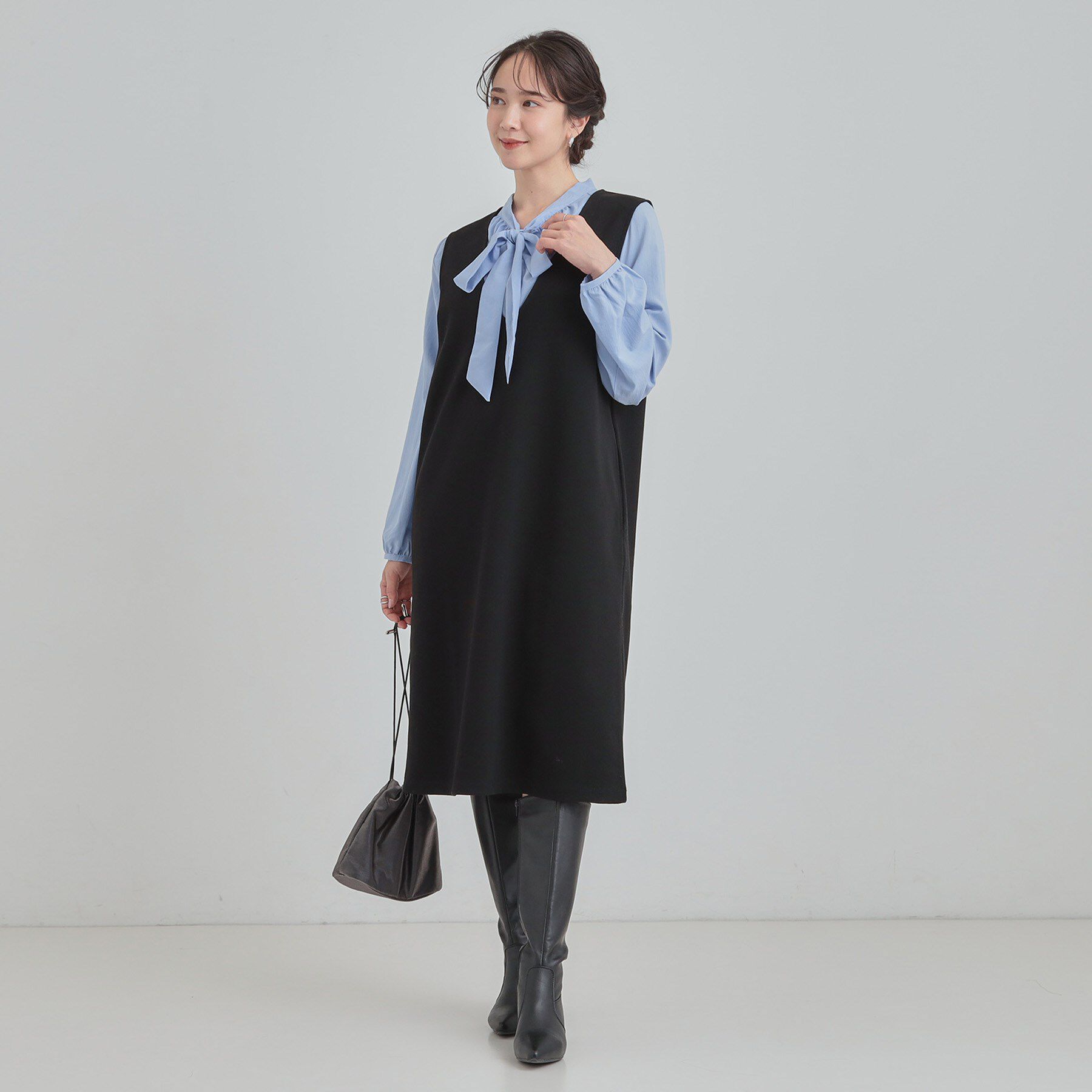 SHOO･LA･RUE「【2点セット/洗濯機可】時短でコーデが決まる ジャンドレ+リブインナー」|ワンピース|